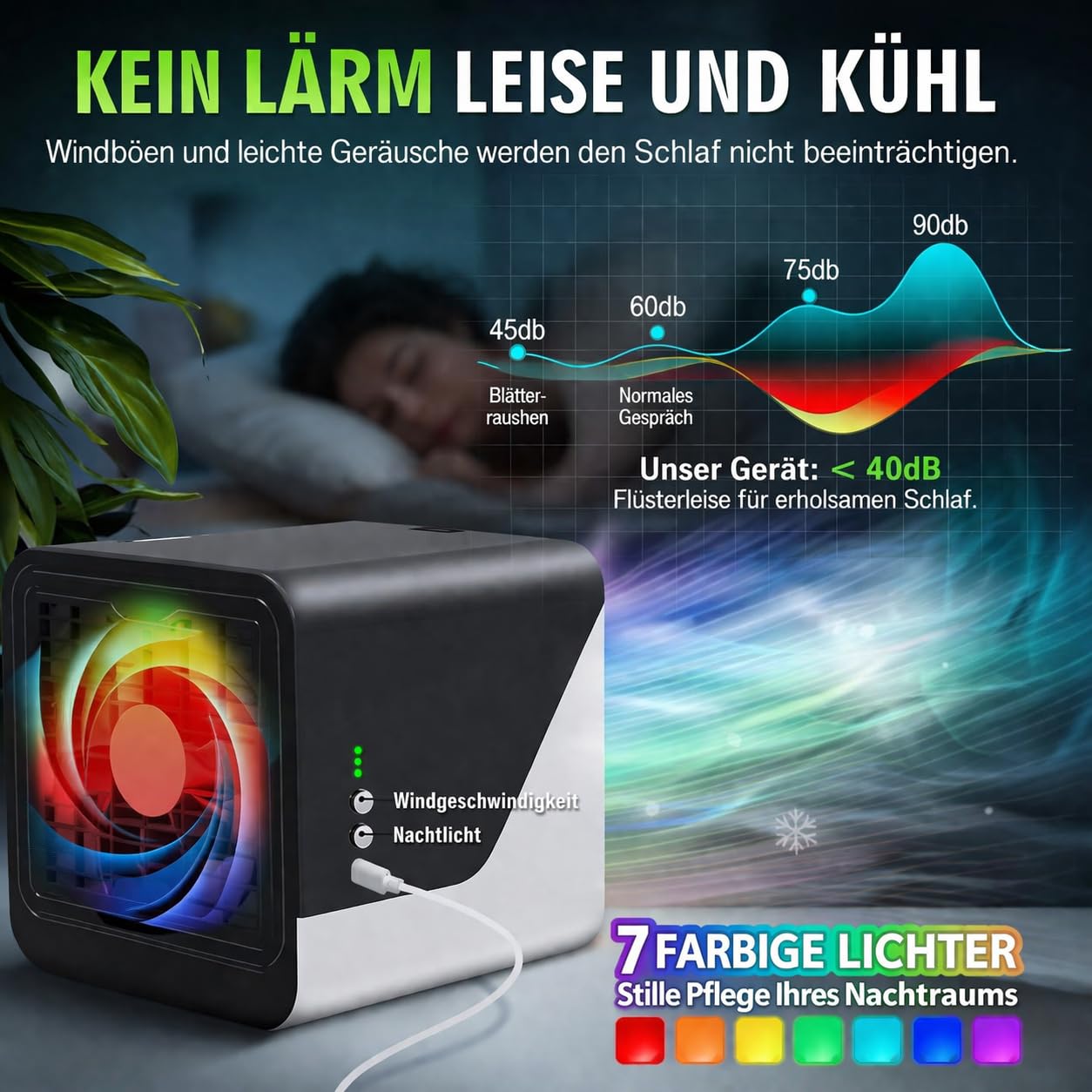 Mini Aire Acondicionado Portátil – Enfriador Silencioso USB-C, 3 Velocidades, Ideal para Dormitorio, Oficina y Viajes