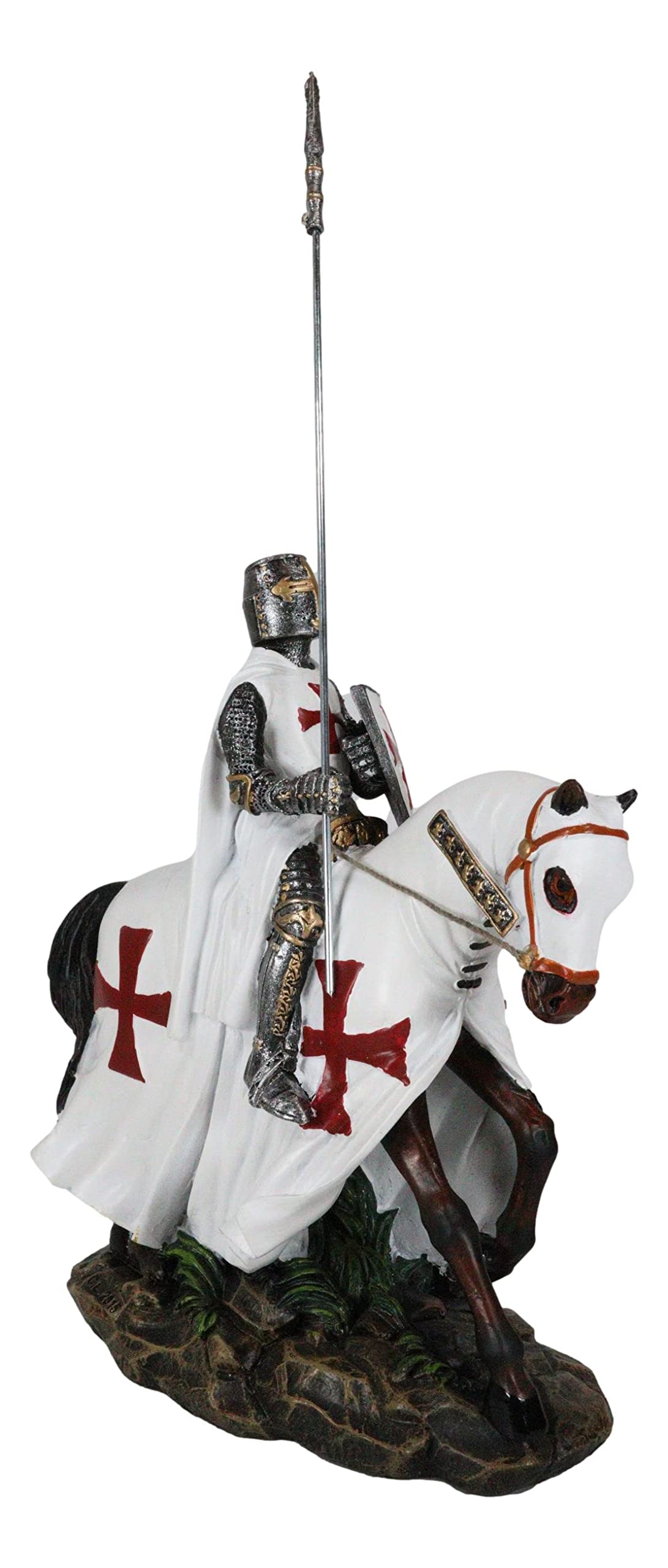 Ebros Gift Holy Wars Figurine de chevalier croisé anglais avec lance sur cheval blindé 20,3 cm de haut