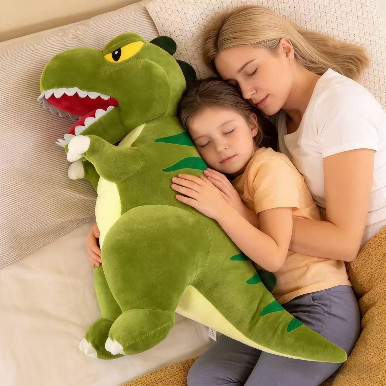 Generisch Peluche a forma di dinosauro, XXL gigante dinosauro, morbido peluche T-Rex per coccolare e sedersi, regalo per bambini e adulti (blu, 60 cm)