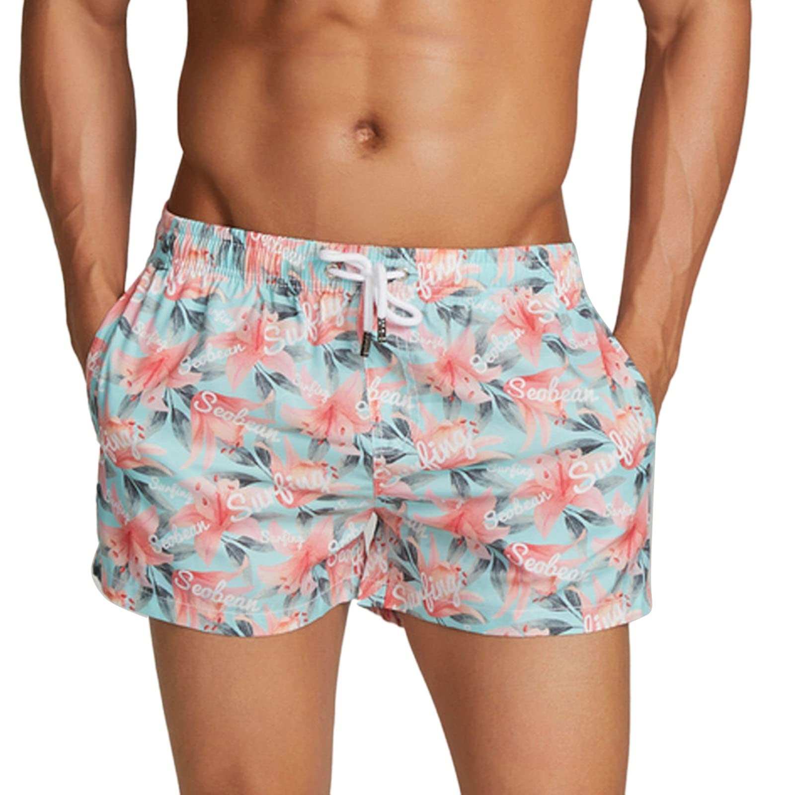 NNGOTDMens Swim Shorts with Compression Lining Waterproof Board Shorts Quick Dry Surfing Beach Shorts with Mesh Lining Men Running Sports Shorts Mens Bikini Bottoms Mens Beachwear Funny