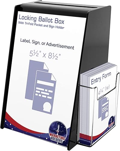 Urna con bloqueo con bolsillo para formulario de entrada de 4 pulgadas de ancho y soporte para letreros acrílico negro de 5.75 x 5.5 x 8.75