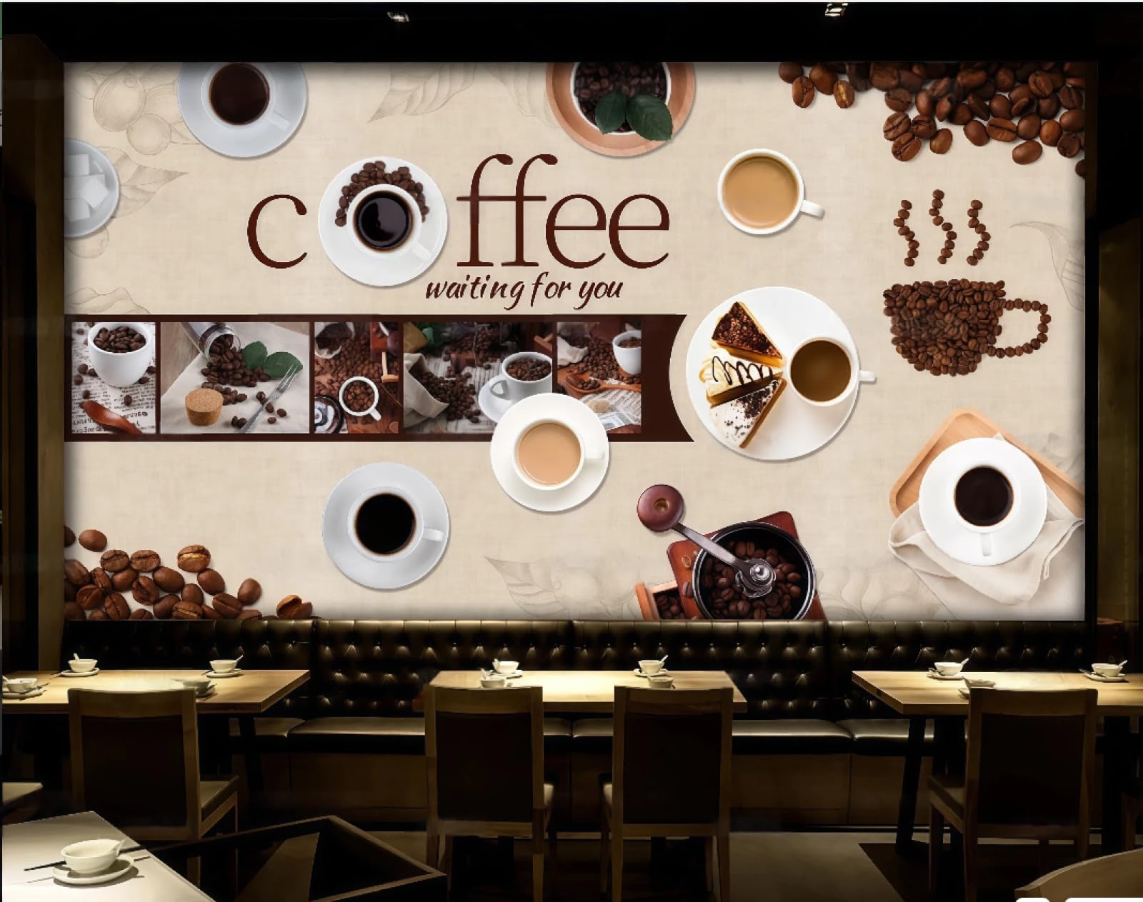 rskjdghshd Wallpaper Retro Casual Coffee Theme Dessert Shop Mall Western Restaurant Background Wall Mural Afternoon Tea Coffee Shop Wallpaper,3D,300x210cm