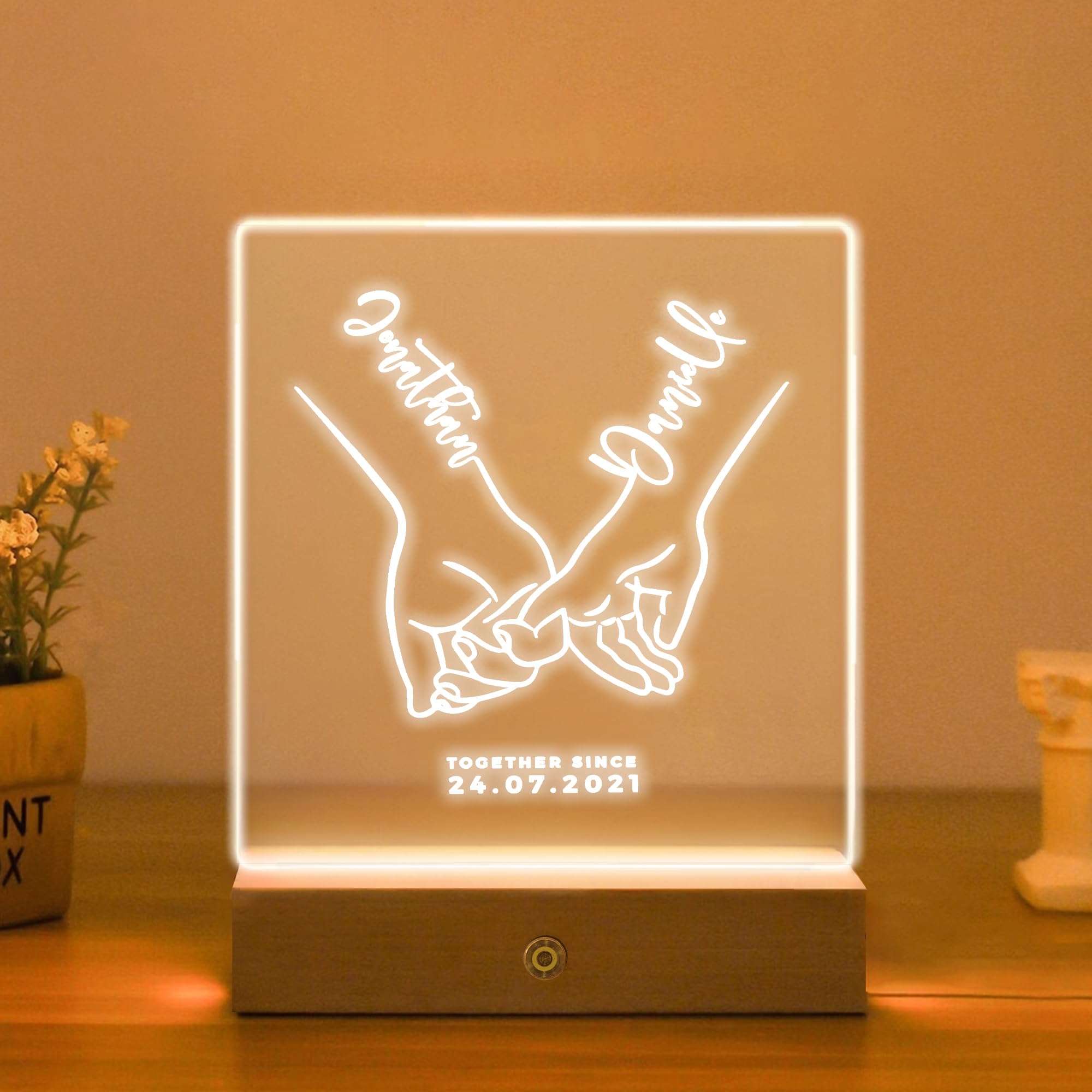 KreateSquare Personalised Night Light, Couples Bedside Lamp Any Name, Custom 7 Colors Night Lamp Gift Bedroom Decoration, Valentine, Anniversary, Wedding Gift, Birthday Gifts for Her & Him (Design 12)