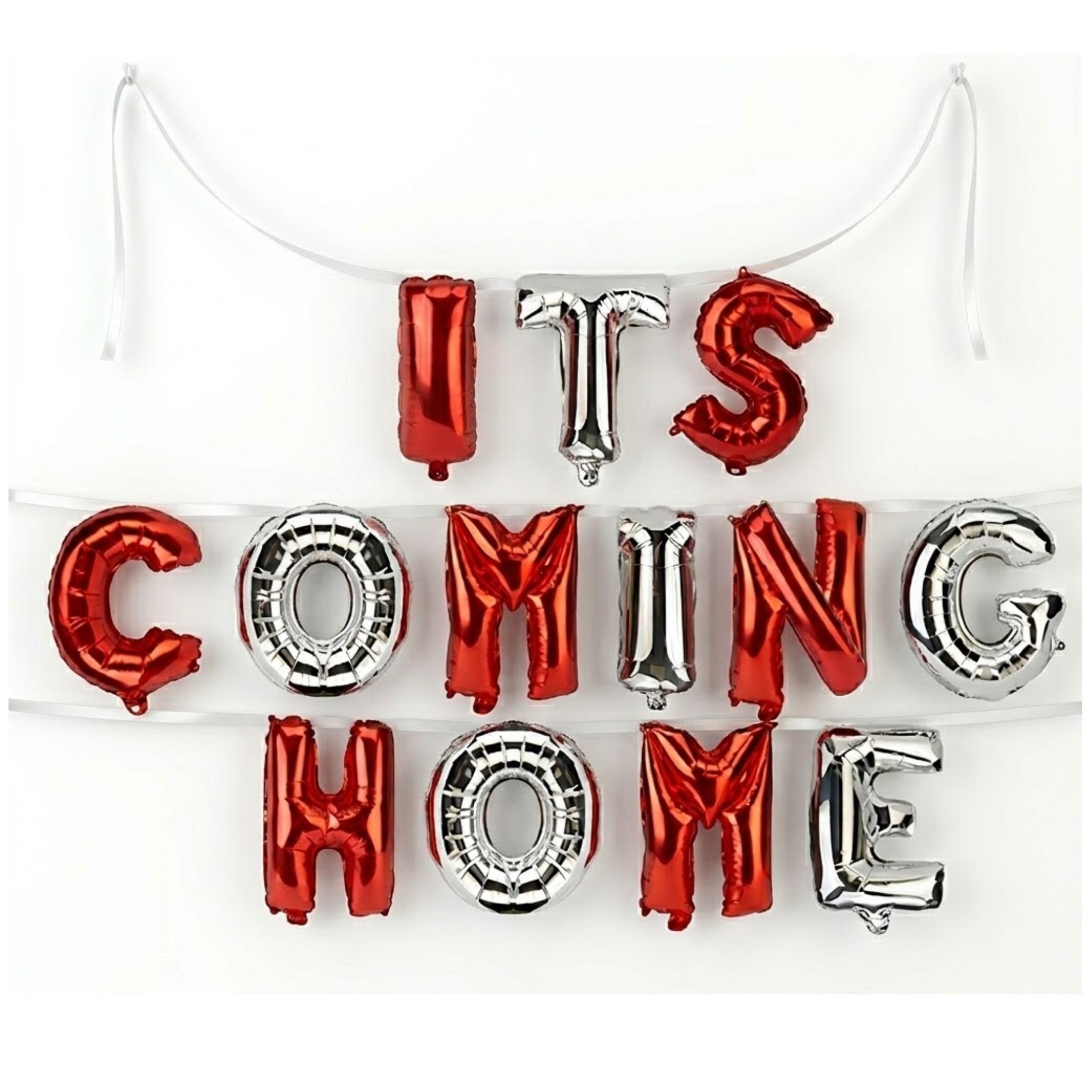 AKH® England Football Foil Balloons "It's Coming Home" Banner, 16 Inch Letter Garland for World Cup & Euros Party Decorations, 4.4m Large Match Day Wall Decor, Air or Helium Fill
