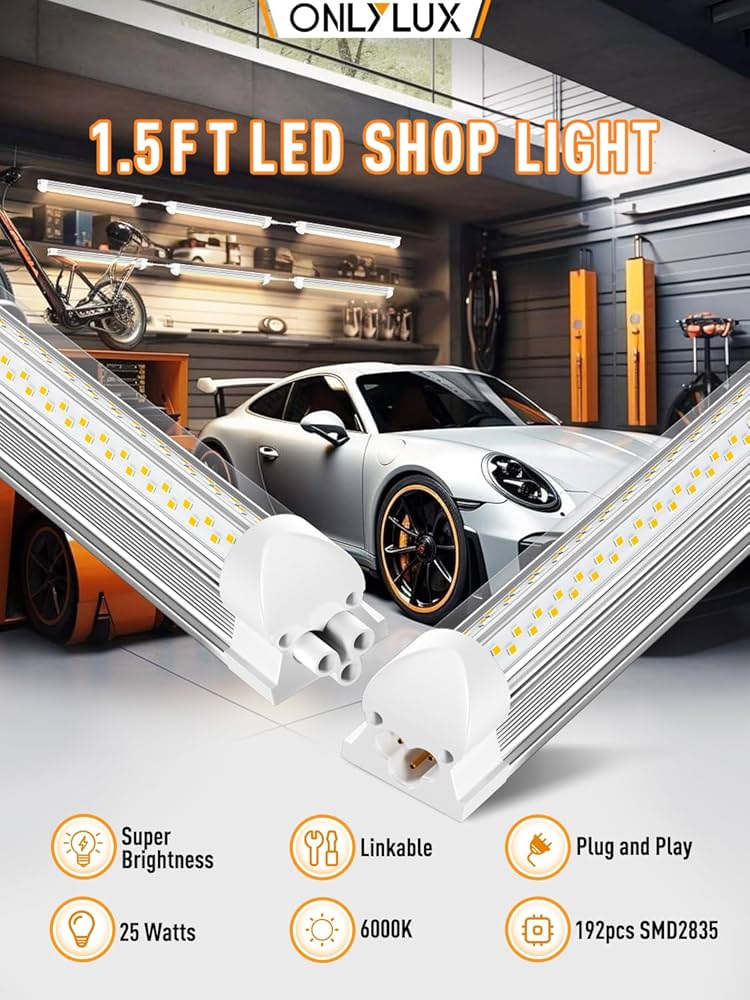 ONLYLUX LED Shop Light, 25W 3750LM 6000K Super Bright, Plug