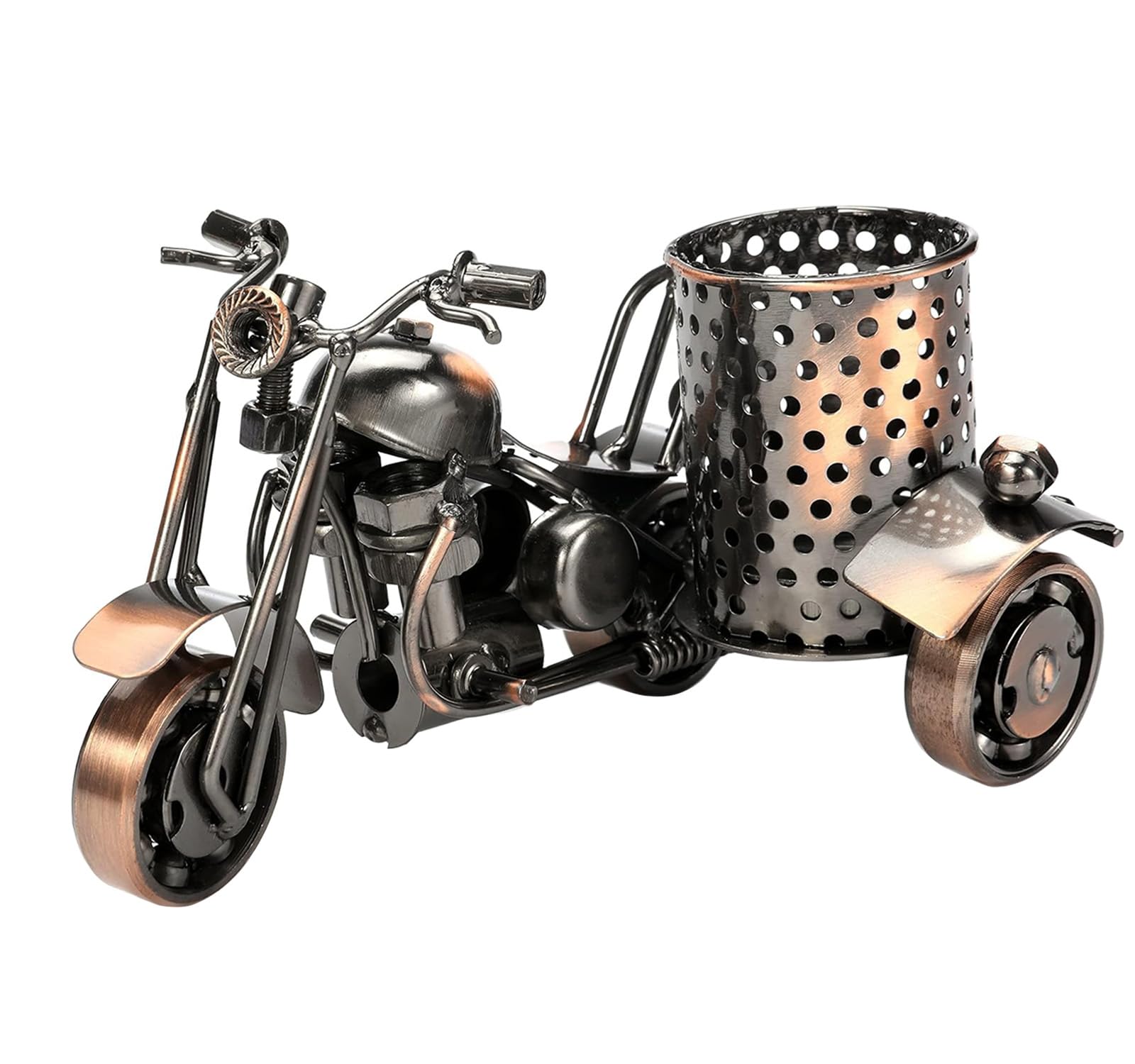 Motorcycle Model Pen Pencil Holder Copper,Handmade Craftsmanship Motorcycle Gifts for Men,Motorcycle Accessories Metal Welding Collectibles,Home office Desk Decor Retro Copper Color
