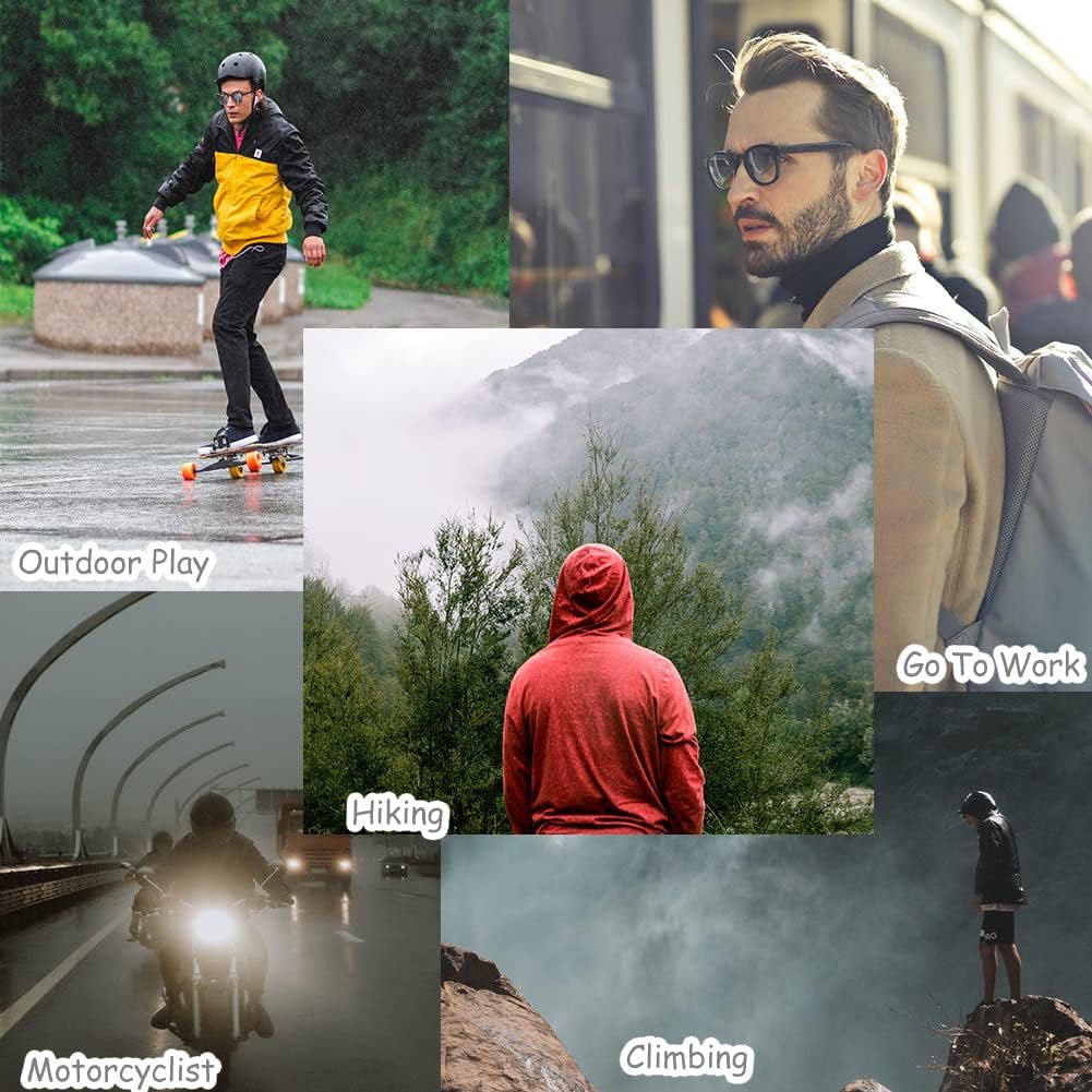 SNOW DREAMS Mens Rain Jacket Water Resistant Raincoat Lightweight Windbreaker Hooded Outerwear for Hiking Travel