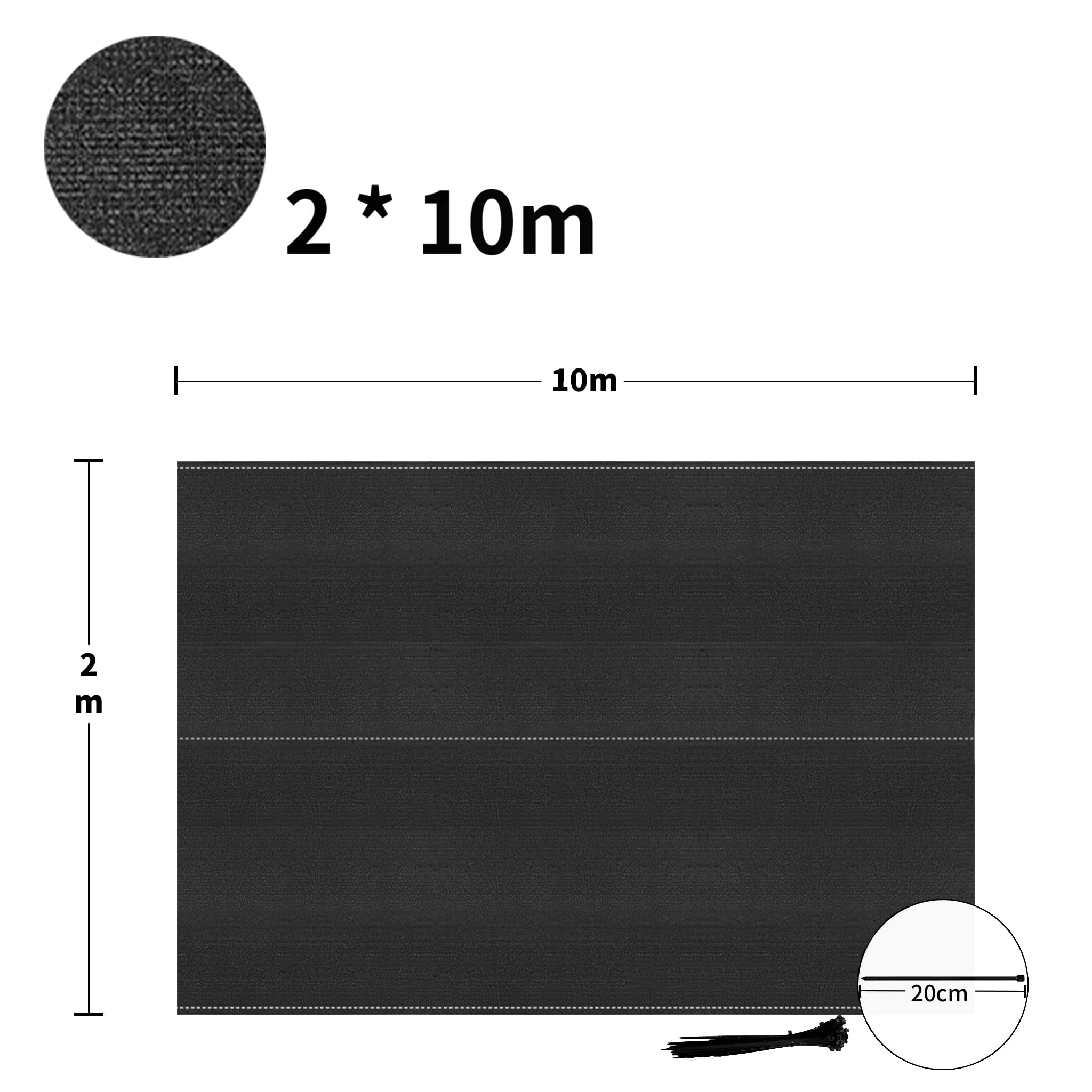 XMTECH HDPE Zaunblende Tennisblende Sichtschutz Zaun Netz aus 150 g/m², Windschutz Sonnenschutz Schattiernetz mit Kabelbinder für Sportplatz Garten Balkon - Anthrazit, 2,0 x 10 m