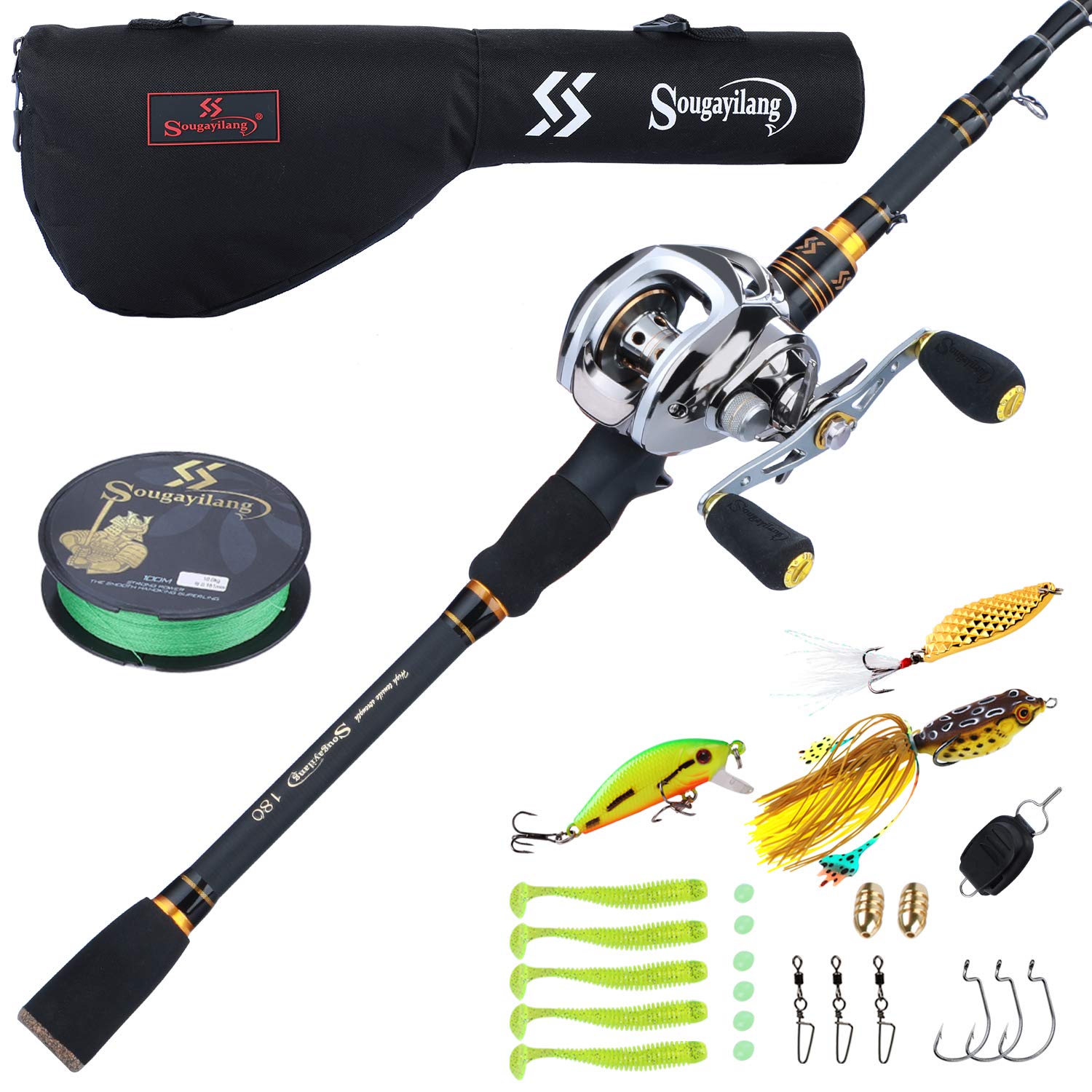 Sougayilang Baitcaster Fishing Rod and Reel Combo, Ultra Light Baitcasting Fishing Reel for Travel Saltwater Freshwater and Beginner 5.9FT/6.9FT