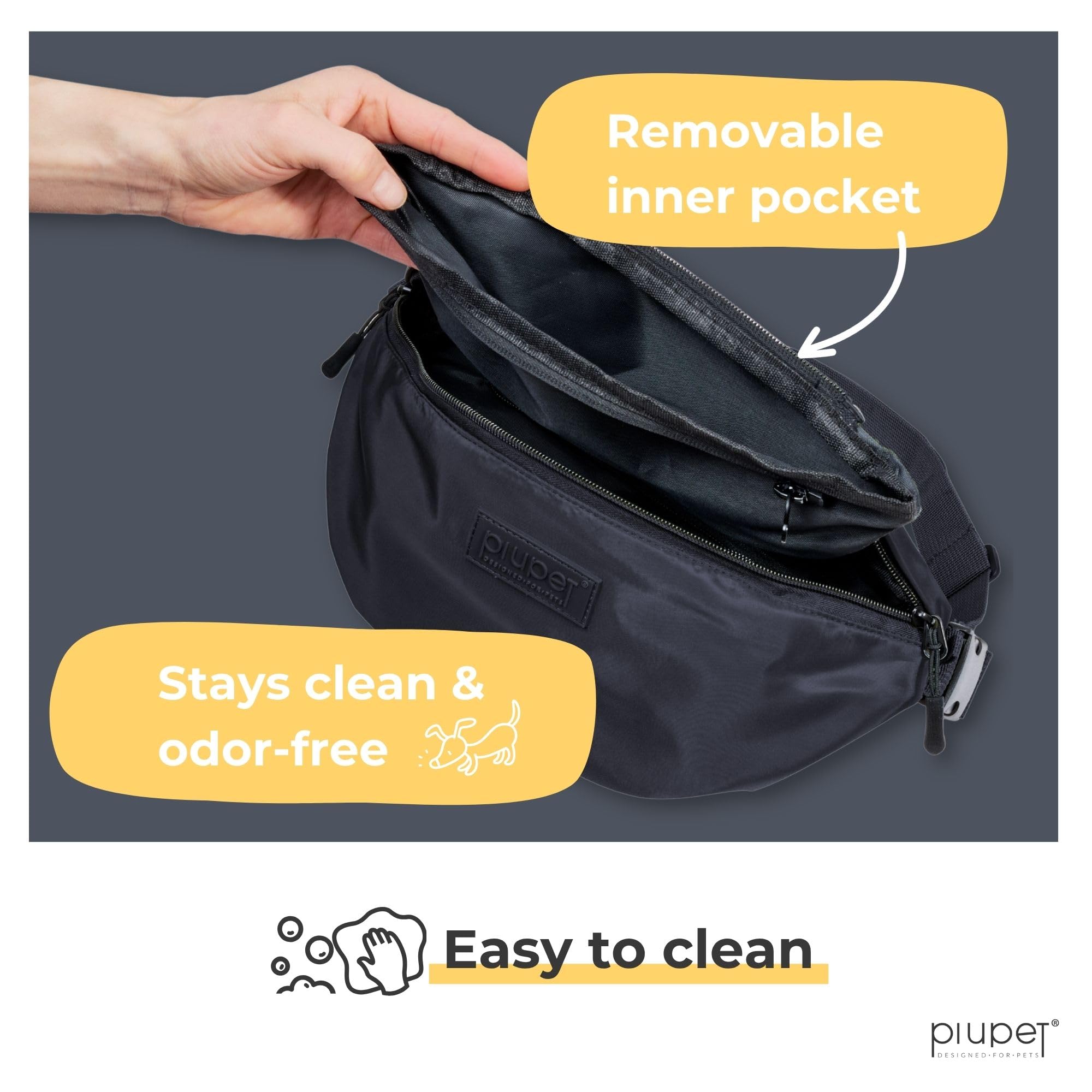 PiuPet® treat bag for dogs I Stylish & waterproof dog bag with 3 zip compartments I 2-in-1 fanny pack dog training & shoulder bag I With removable inner pocket (Black) - Image 2