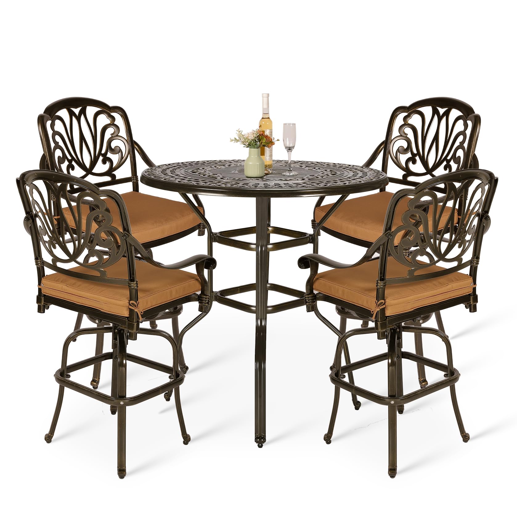 VIVIJASON 5-Piece Patio Swivel Bar Stools Set