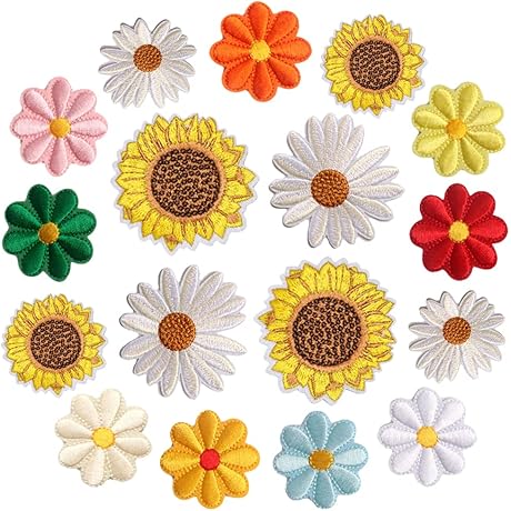 17pcs Daisy Flower Iron/Sew on Patch, Sunflower Embroidered Appliques Patches for DIY...