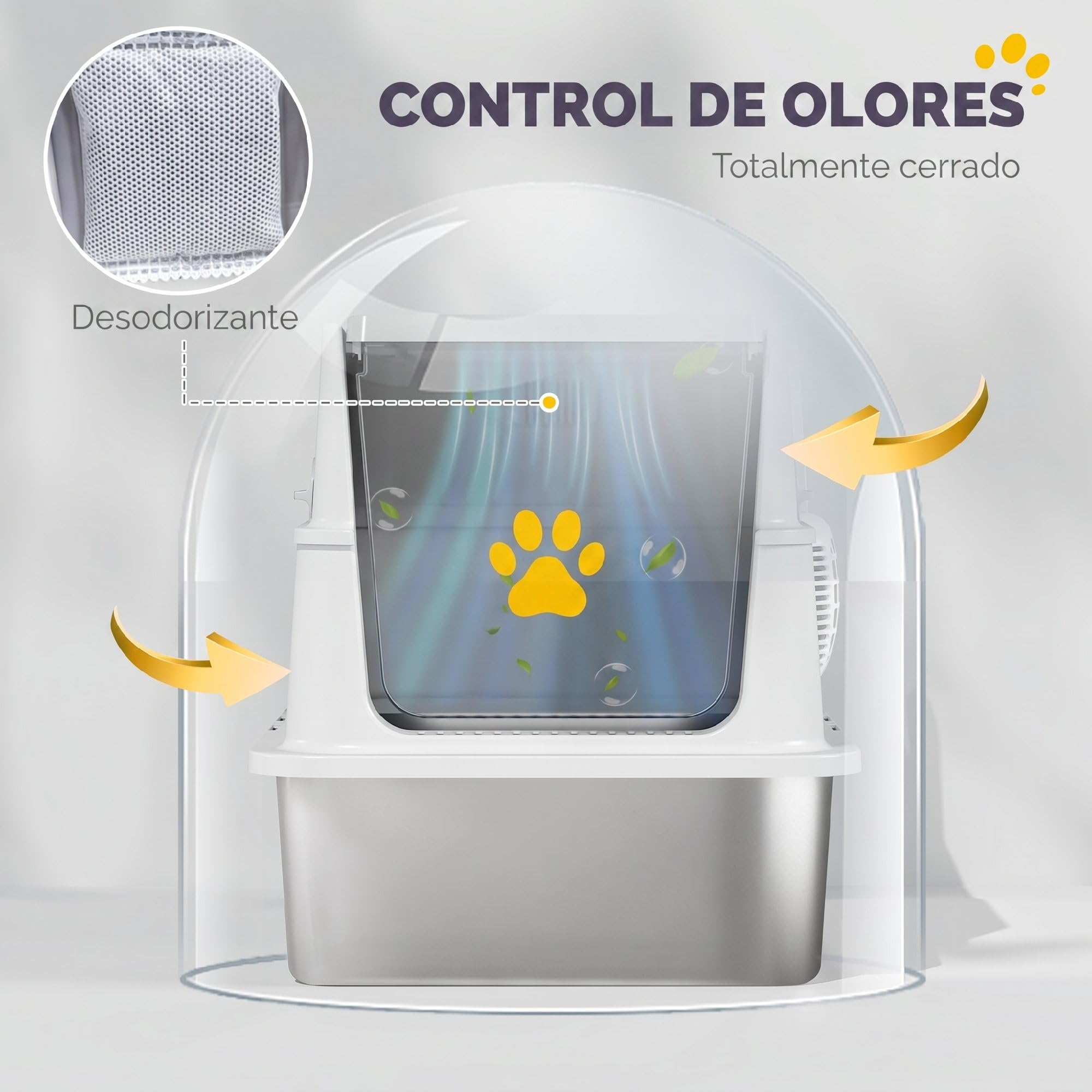 PawHut Arenero para Gatos de Acero Inoxidable XL Borde Alto Gris Claro