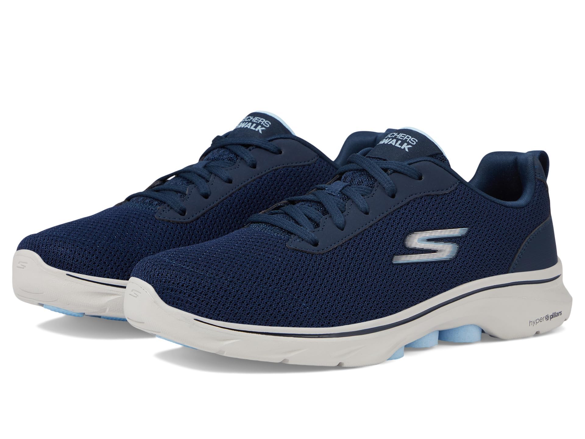 Skechers Women's Go Walk 7 Clear Path Sneaker, Navy Textile/Light Blue Trim, 4 UK