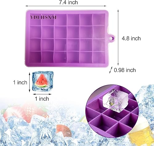 Miniatura 2 de Bandejas para cubitos de hielo, paquete de 4 bandejas de hielo de silicona flexible con tapa extraíble, bandeja de 24 cubos de fácil liberación para