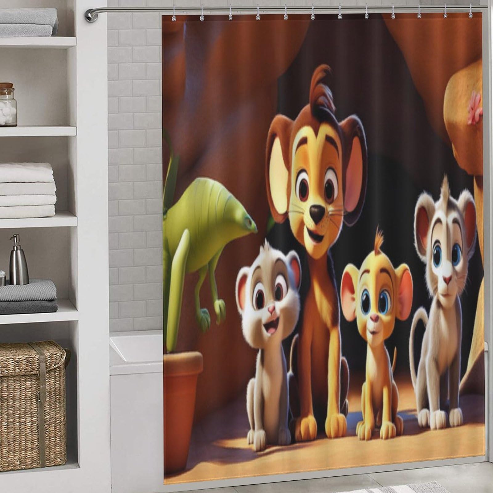 Rideau de douche en tissu polyester de qualité supérieure motif lion pour salle de bain