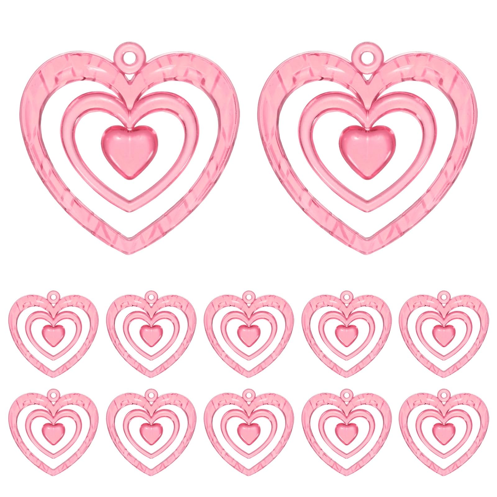 M METERXITY 12-Pack Wind Chime Pendants, 5cm Acrylic Heart Shape DIY Wind Chime Parts Supplies for Craft Projects/Custom Home Garden Outdoor Hanging Decorations [Pink]