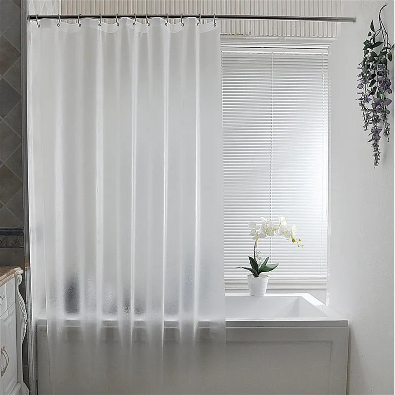 Rideau Douche Rideau de Douche EVA imperméable Luxe, Transparent, translucide, Salle Bain en Plastique avec Crochet(W260xH200cm)