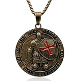 Knights Templar Necklace Medieval Knight&apos;s Shield Pendant Necklace - Antique Bronze Pendant with Red Enamel Cross Put on the Full Armor of God Ephesians 6&colon;13-17