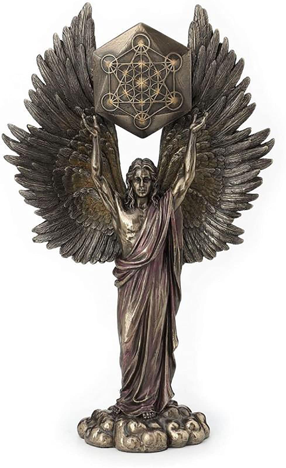 TY&WJ Archangel Metatron Holding Up Sacred Geometry Cube Statues,Bronze Finish Praying Angel Figure,Mandala Sacred Meditation Zen Home Decor Religious Gifts (Color : A)