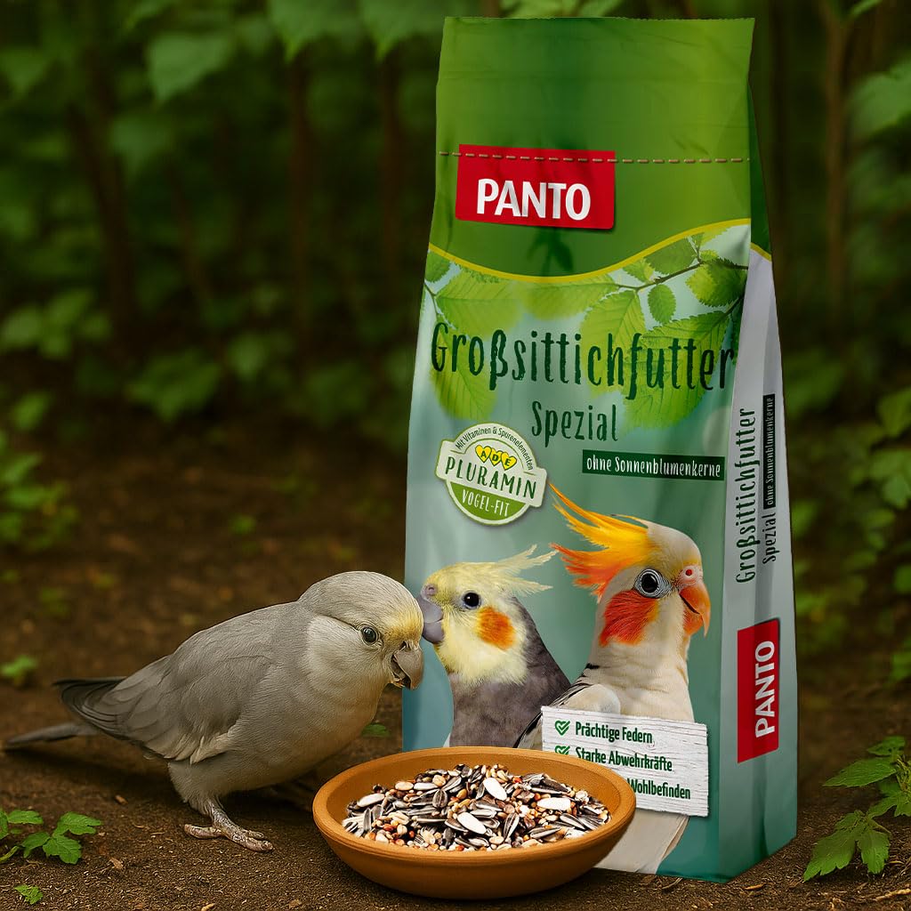 PANTO Großsittichfutter Spezial mit Pluramin 25 kg – ohne Sonnenblume | Bunte Saatenmischung ohne Sonnenblumenkerne – ausgewogenes, artgerechtes Vogelfutter für Großsittiche