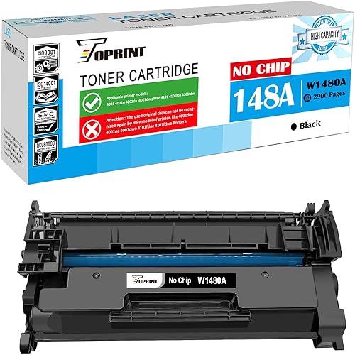 TOPRINT Sin chip con herramienta Cartucho de tóner compatible con 148A W1480A, capacidad estándar, 2900 páginas para impresora H P Laserjet Pro 4001