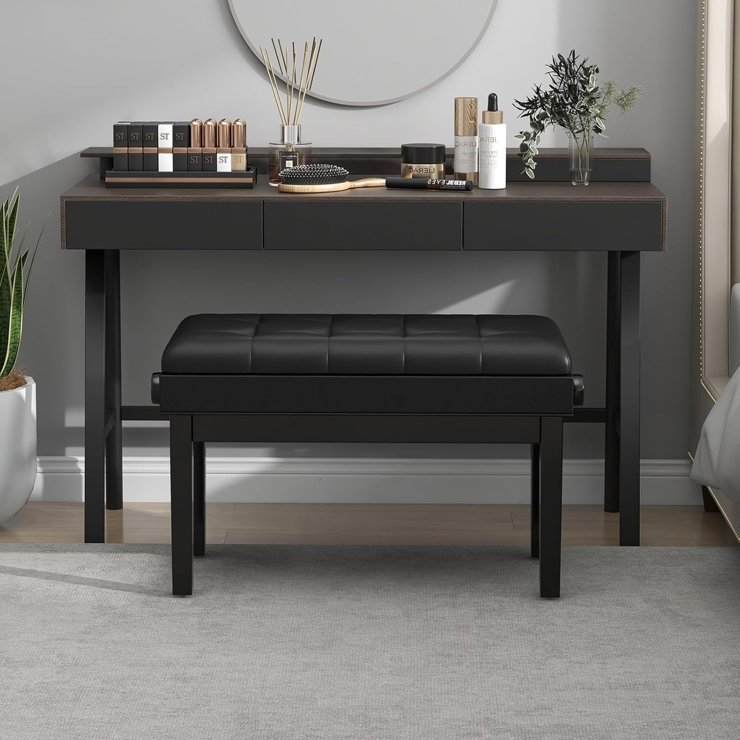 GIANTEX Banco para Piano con Altura Ajustable 48-58 cm, Banqueta Piano Tapizada para 2 Personas, Taburete con Espacio de Almacenamiento y Patas Antideslizantes, Negro