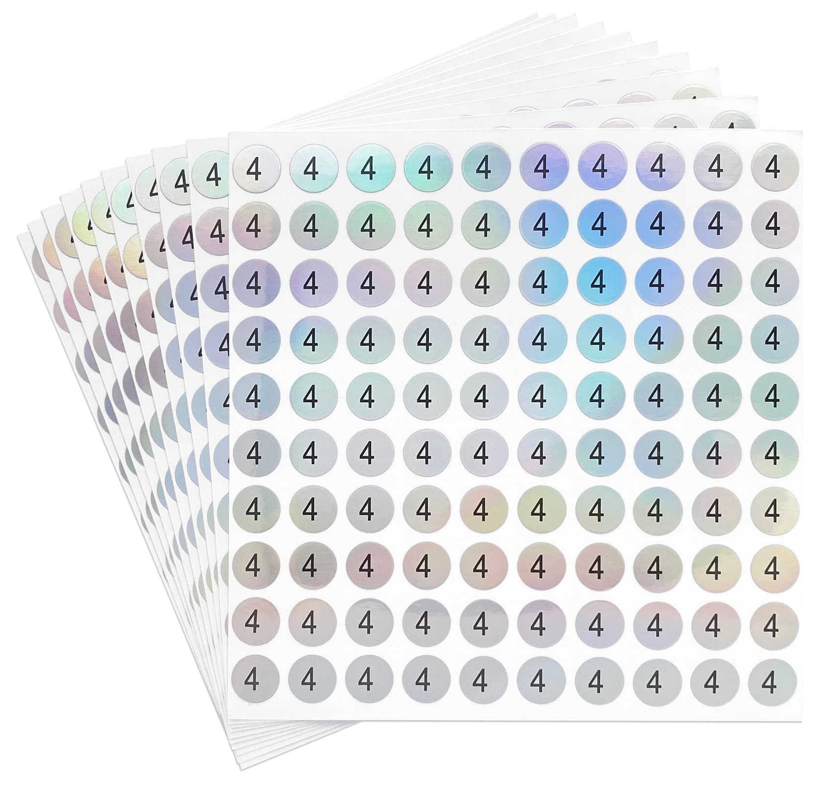 dealzEpic - Reflective Laser Number Stickers of the Number 4 Round Self Adhesive Stickers Inventory/Storage Organizing Stickers - Pack of 10 Sheets