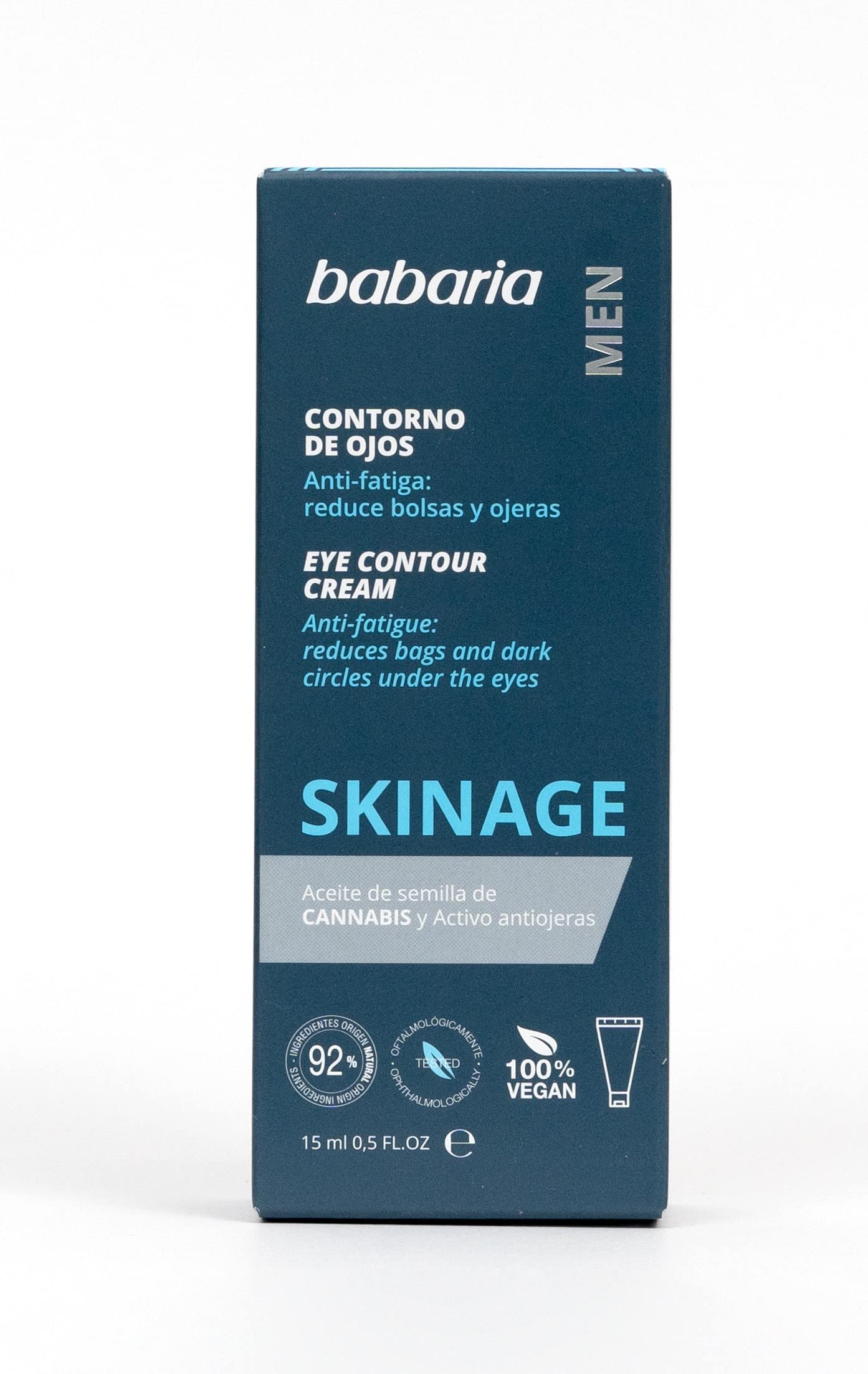 Babaria - Contorno de Ojos Men Skinage, Reduce Bolsas y Ojeras, con Aceite de Semilla de Cannabis y Activo Antiojeras, Para Hombres, Vegano - 15 ml