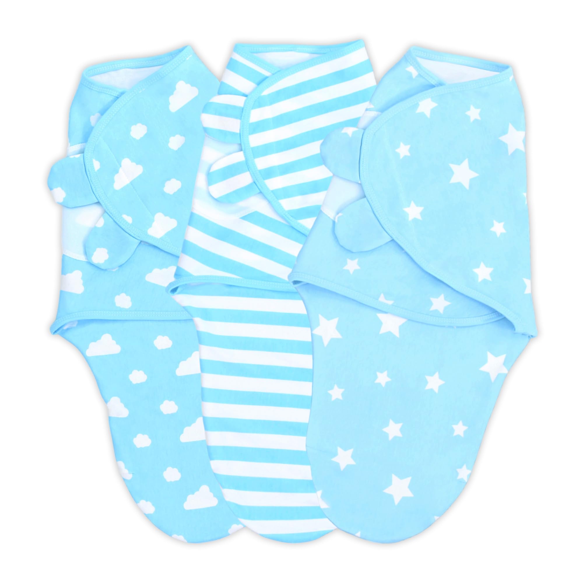 Baby swaddle 0-3 months - Swaddle Blanket made of cotton set of 3 Clouds blue