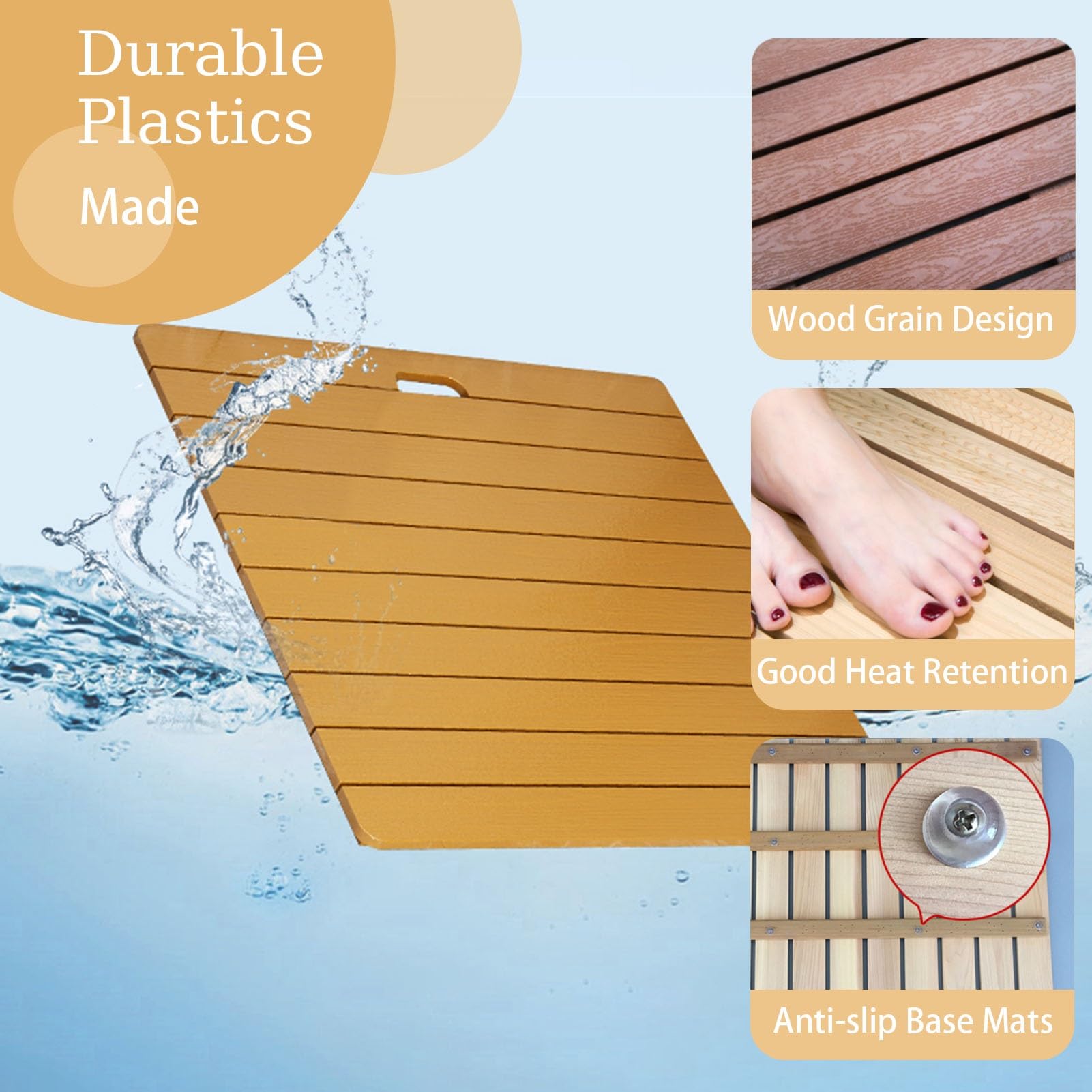 Pedana Doccia Tappetino da Bagno con Venature del Legno, Tappetino da Doccia in Plastica Impermeabile con Doghe Larghe, Pedale per Supporto Rialzato per Ciotola per Animali Domestici ( Color : Yellow