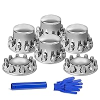 Vista 8 de Kit de cubierta de eje delantero de 2 cúpulas cromadas con cubiertas de tuerca de lengüeta de rosca de 32 mm/33 mm con tapas de buje removibles
