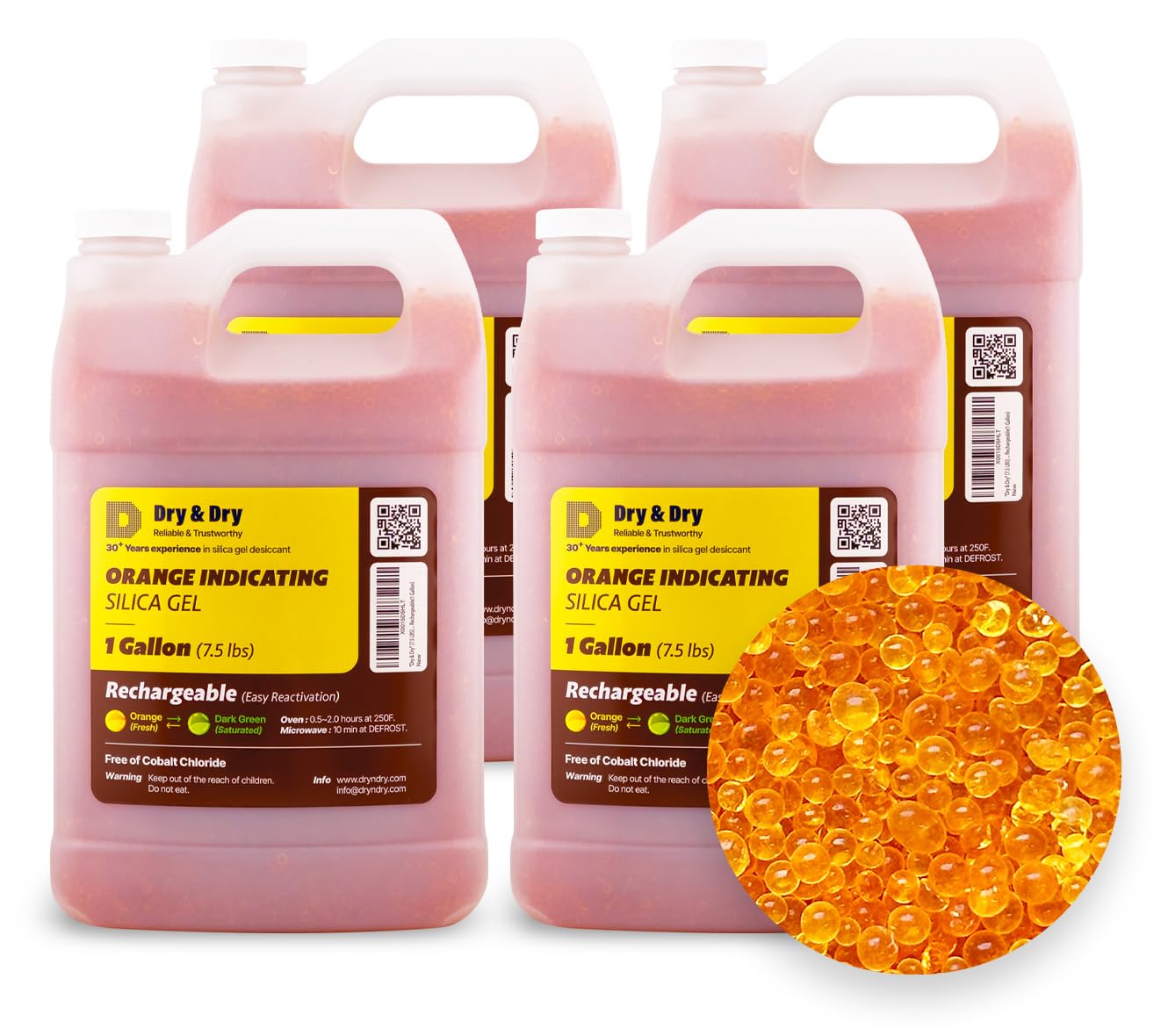 "Dry & Dry" [30 LBS] Premium Orange Indicating Silica Gel Desiccant Beads(Industry Standard 3-5 mm) - Rechargeable(4 Gallon)