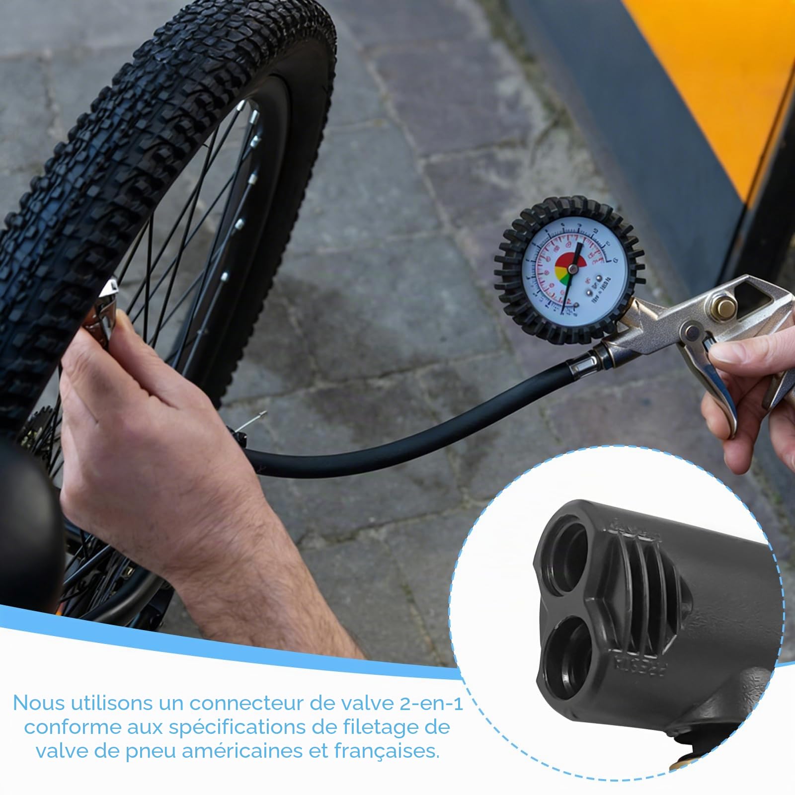Adaptateur Double Tête Pour Pompe à Vélo – Laiton Solide, Compatible Valve Presta Et Schrader