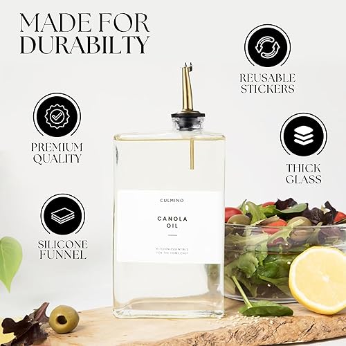 Miniatura 4 de Dispensador de aceite y recipiente hermético para cereales, paquete de 2 botellas de vidrio para vinagre y aceite + dispensador de arroz y cereales