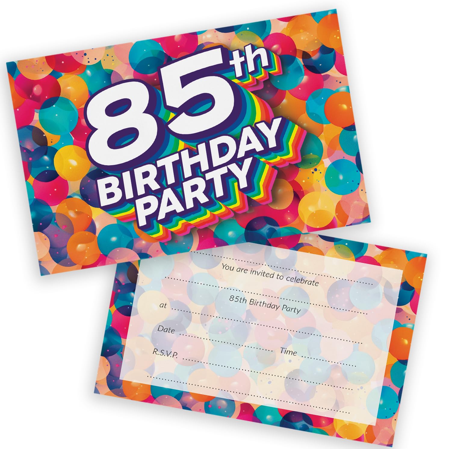 85th Birthday Party Invitations Men Women - Rainbow Balloons 36 Pack - Adults Birthday Invitations for Friends Family A6 Bday Party Invites Invitation Cards with Folding Envelopes