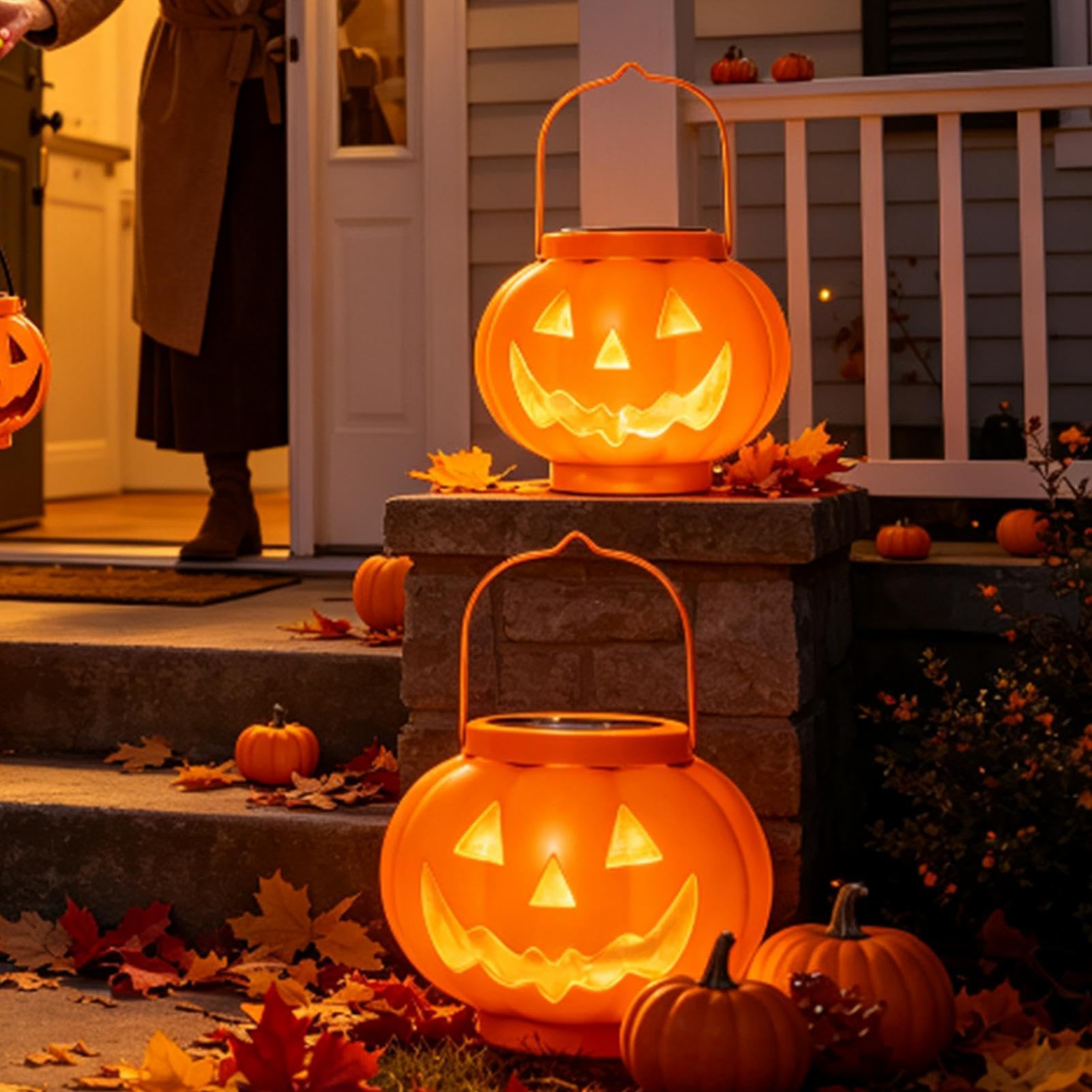 Solarbetriebene Kürbislaterne Wasserdichte & Gruselige Lampe | Halloween Solar Laterne für Herbst, Erntedankfest, Hinterhof, Garten, Weg, Rasen, und Wand
