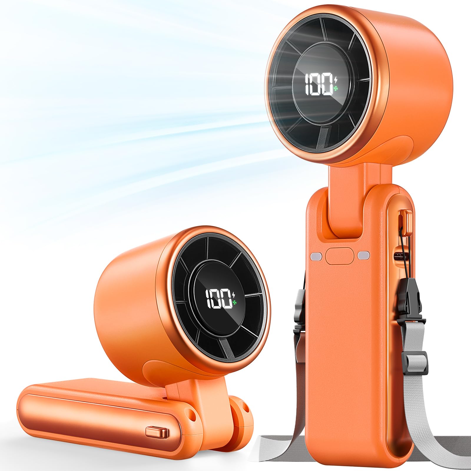 portable handheld turbo fan - 5 gear high speed 4000mah rechargeable mini personal hand fan blow cold air, battery operated travel essentials, gifts for women, men (cosmic orange)