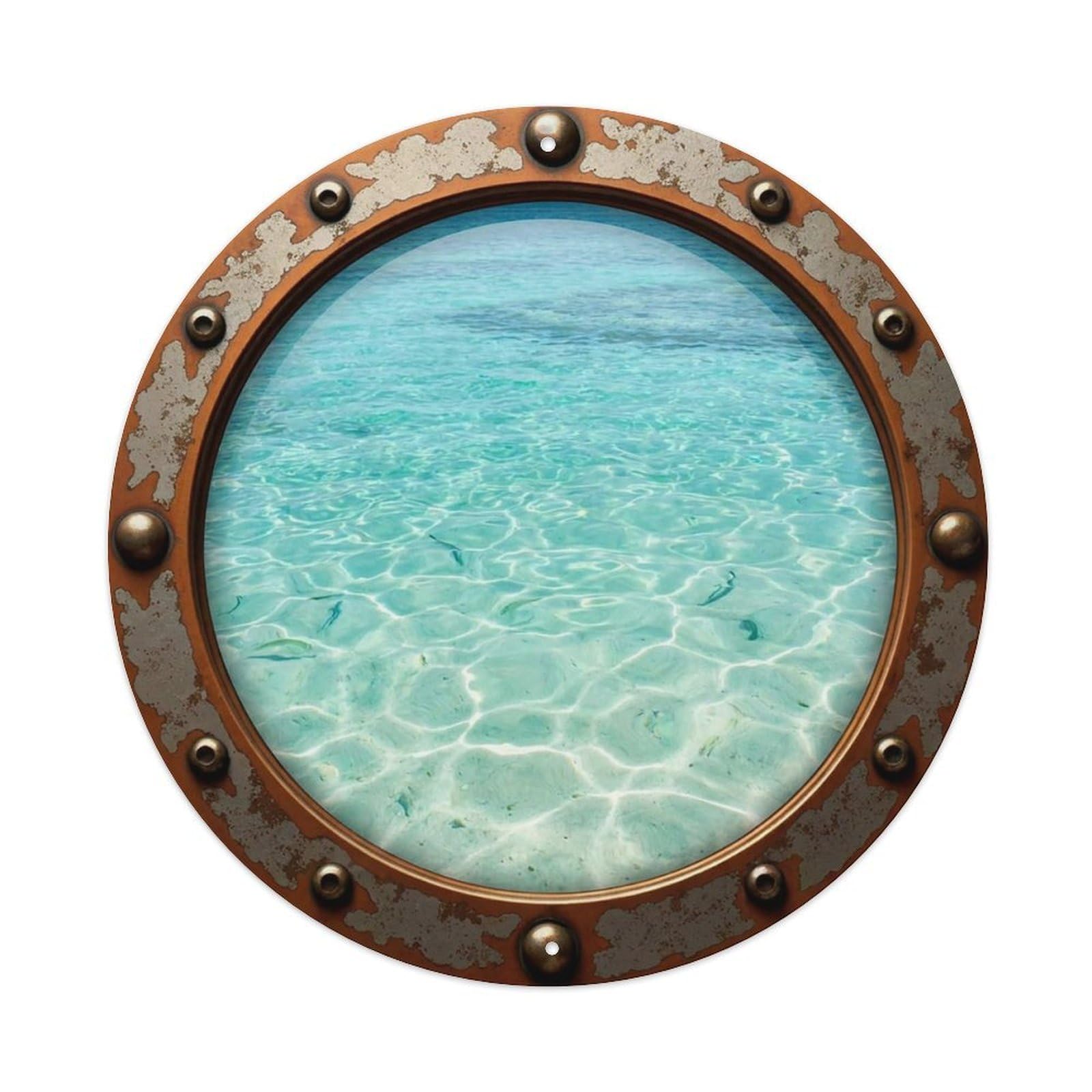 Vintage Porthole Aqua Shallows Nautical Window View Vintage Metal Tin Sign Plaque Wall Decor for Cafe, Club Bar, Office, Garden Metal Poster 8x8Inch