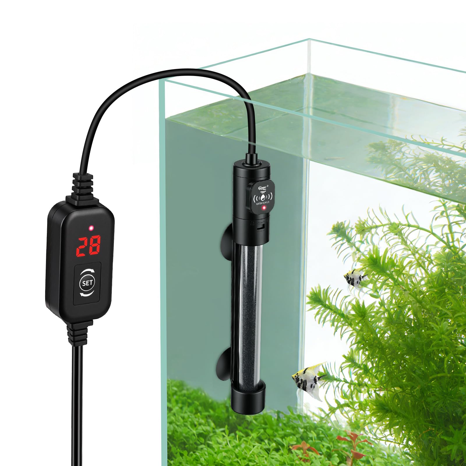 hygger Podgrzewacz do akwarium, 200 W, ogrzewanie do akwarium z kontrolerem temperatury, cyfrowy pręt grzewczy, regulowany grzejnik zanurzeniowy do zbiorników na słoną wodę i słodką wodę 115-152 l (15