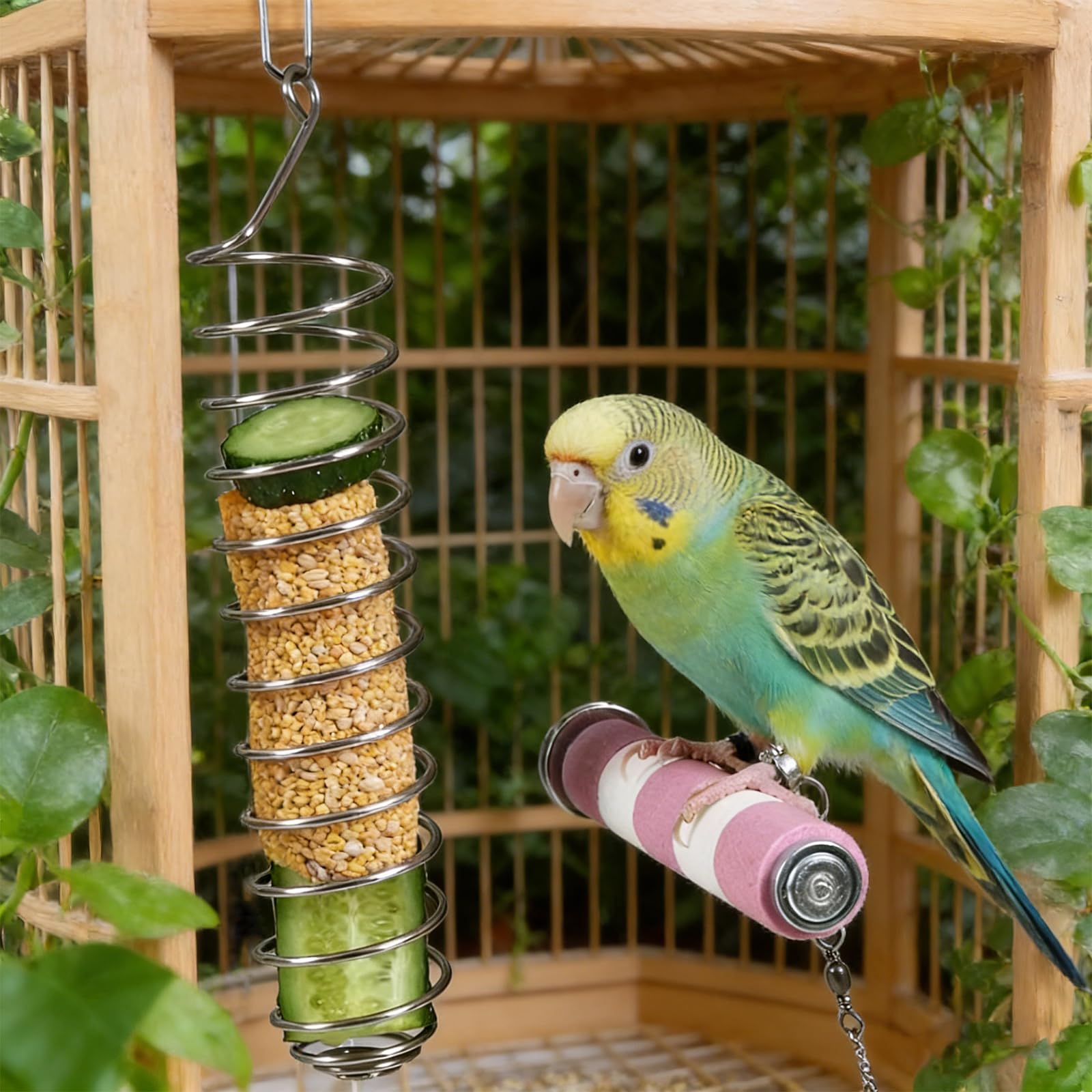 Millet Holder for Bird Cage, Bird Foraging Toy Feeder for Parrots Parakeet Cockatiel, Stainless Steel Bird Treat Holder and Fruit Vegetable Food Basket, Bird Cage Accessories for Play - image 7