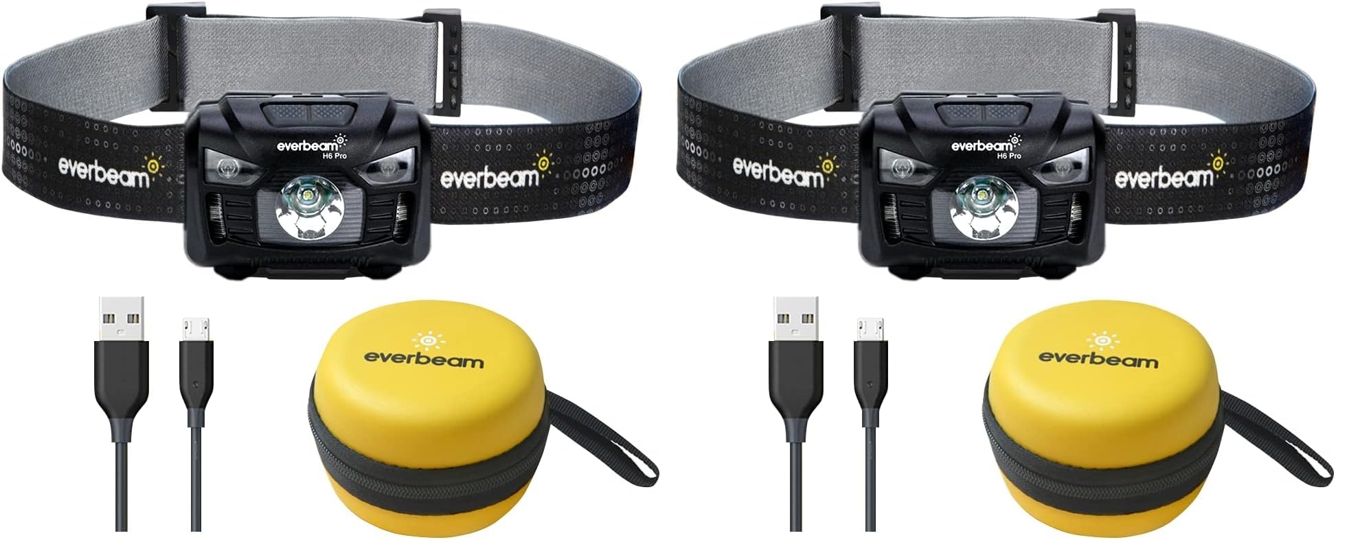 Everbeam H6 Pro LED-Stirnlampe mit Bewegungssensor, 650 Lumen, 20 Stunden Laufzeit, 1200 mAh Akku, wiederaufladbar, wasserdicht, USB-Kopflampe (1 Packung) (Packung mit 2)
