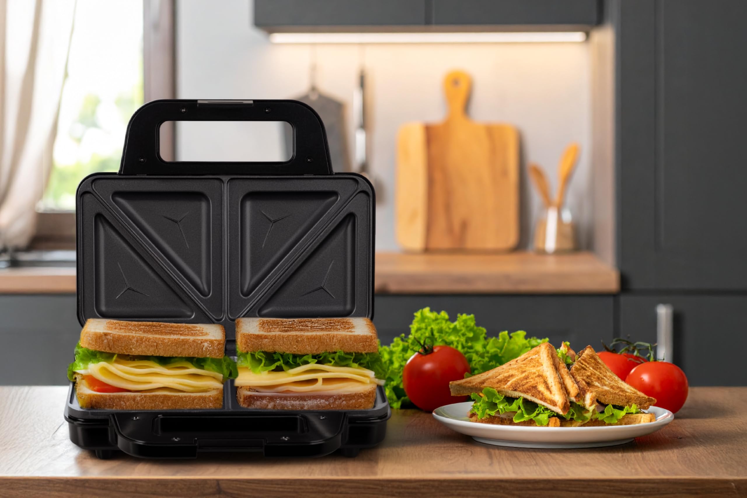 Sandwichera de 900 W, con placas antiadherentes extragrandes, 268 x 145 mm, para 2 sándwiches, almacenamiento vertical, pies antideslizantes, ST160 Eldom