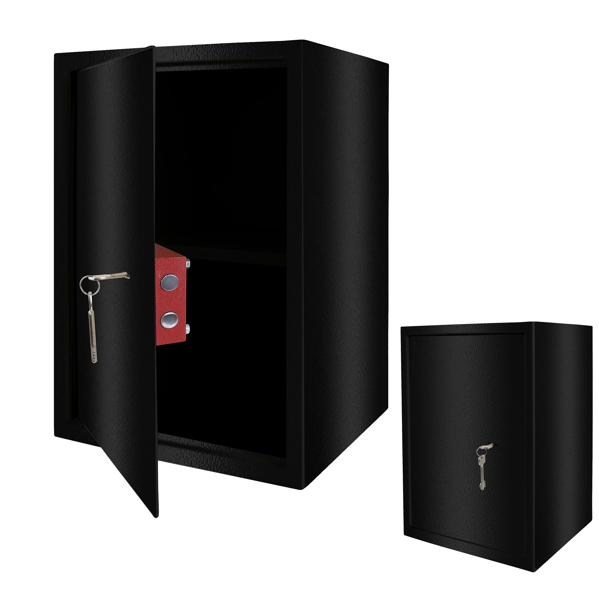 Tresor Safe Caja fuerte para muebles, caja fuerte para el suelo, caja fuerte de pared, XL, 35 x 50 x 31 cm, color negro | Con cerradura de doble barba, 2 llaves, incluye material de fijación