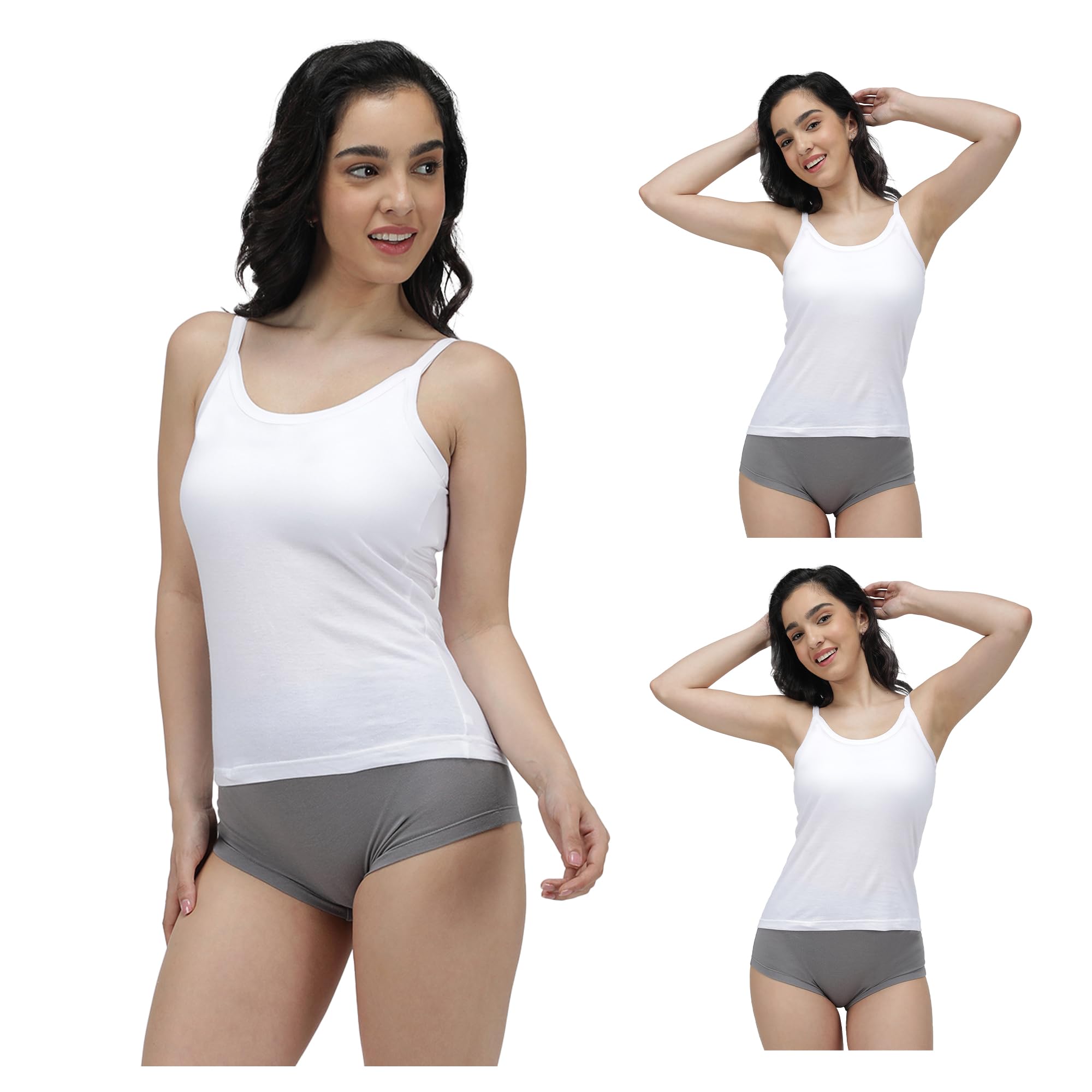 Pack of 3 Black Sleeveless Solid Cotton Short Slips Camisole for Women(Assorted Colours May Vary)-image-35
