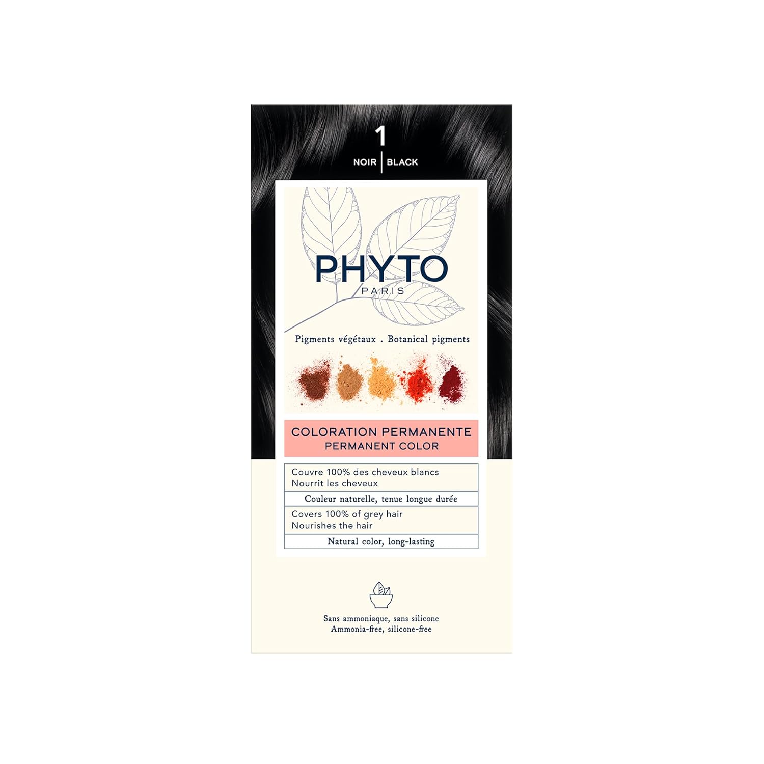 PHYTO Phytocolor Permanent Hair Color with Botanical Pigments, 100% Grey Hair Coverage, Ammonia-free, PPD-free, Resorcin-free, 0.42 oz 1 Black 0.42 Ounce (Pack of 1)