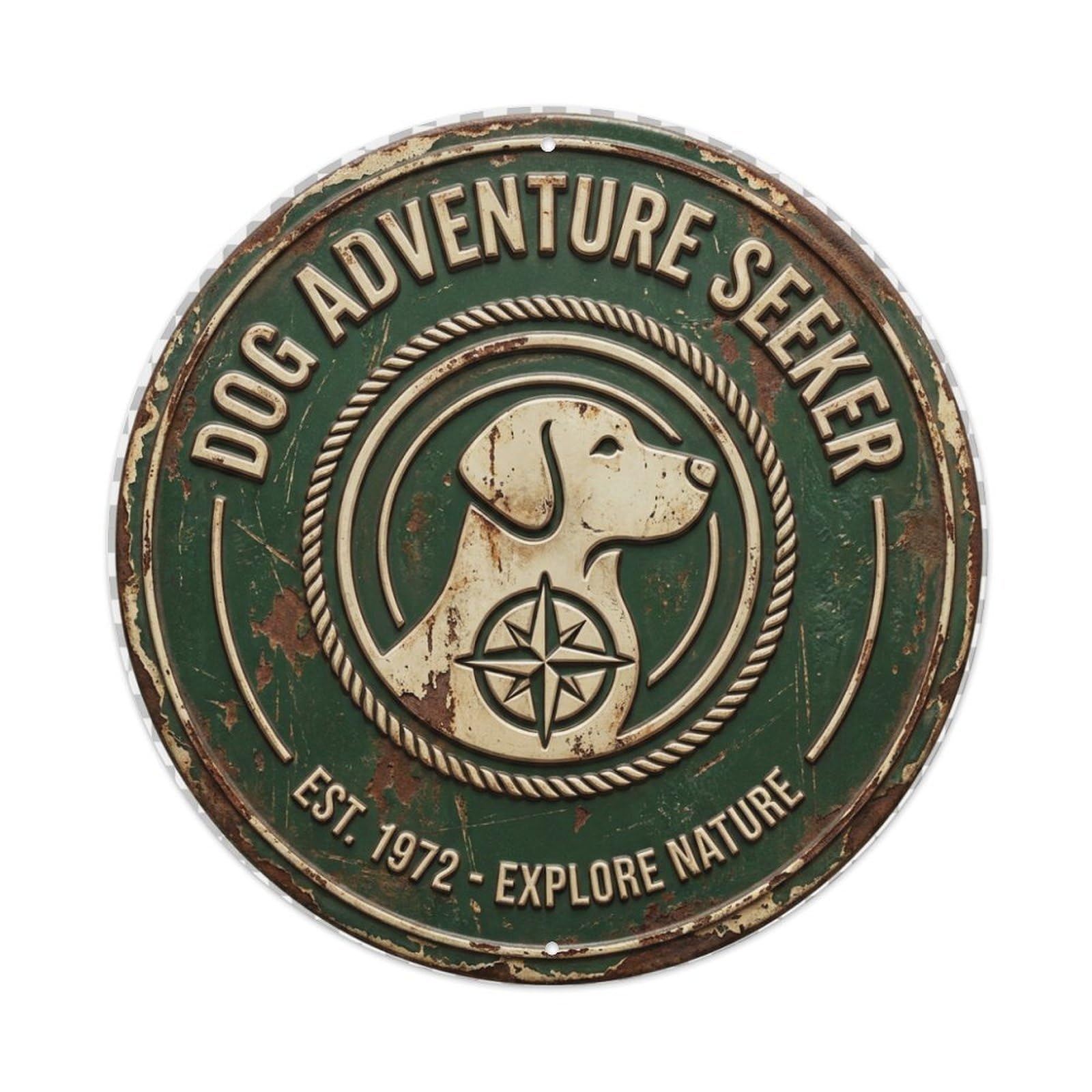 Dog Adventure Seeker Paws Metal Tin Sign Plaque Wall Decor for Cafe, Club Bar, Office, Home Garden Round Metal Poster 8x8Inch