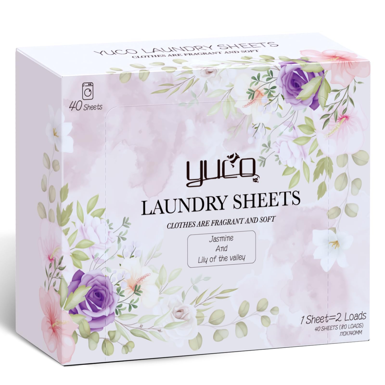 Laundry Tablets Jasmine Scent, Up to 80 Washes, (40 Sheets) Eco-Friendly Laundry Soap Tablets - Liquid-Free, Travel-Friendly, Plastic-Free and Hypoallergenic, Biodegradable