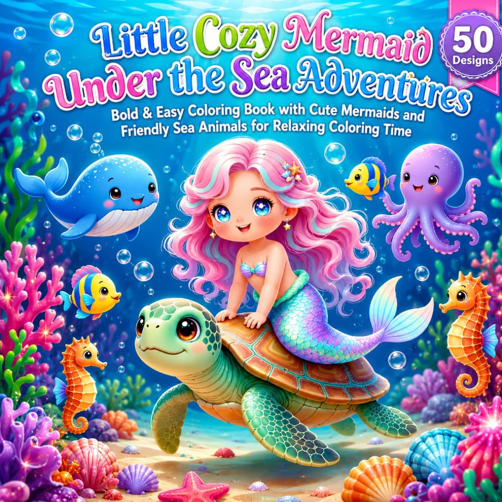 Little Cozy Mermaid Under the Sea Adventures: Bold & Easy Coloring Book with Cute Mermaids and Friendly Sea Animals for Relaxing Coloring Time (Adults) (Mermaid Princess Adventures)