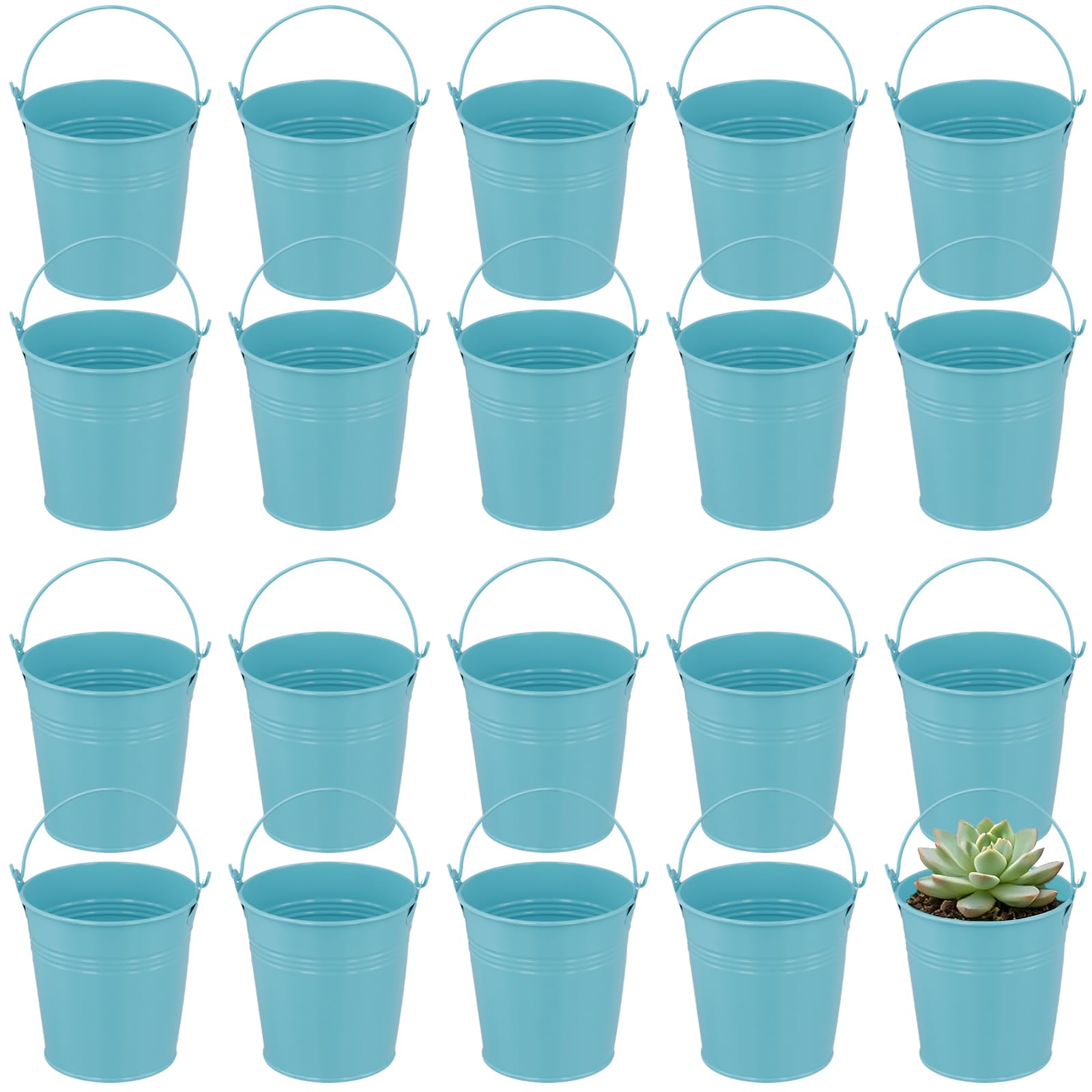 MUKLEI 20 PCS 4.1 x 3.1 Inch Blue Small Metal Bucket with Handle,